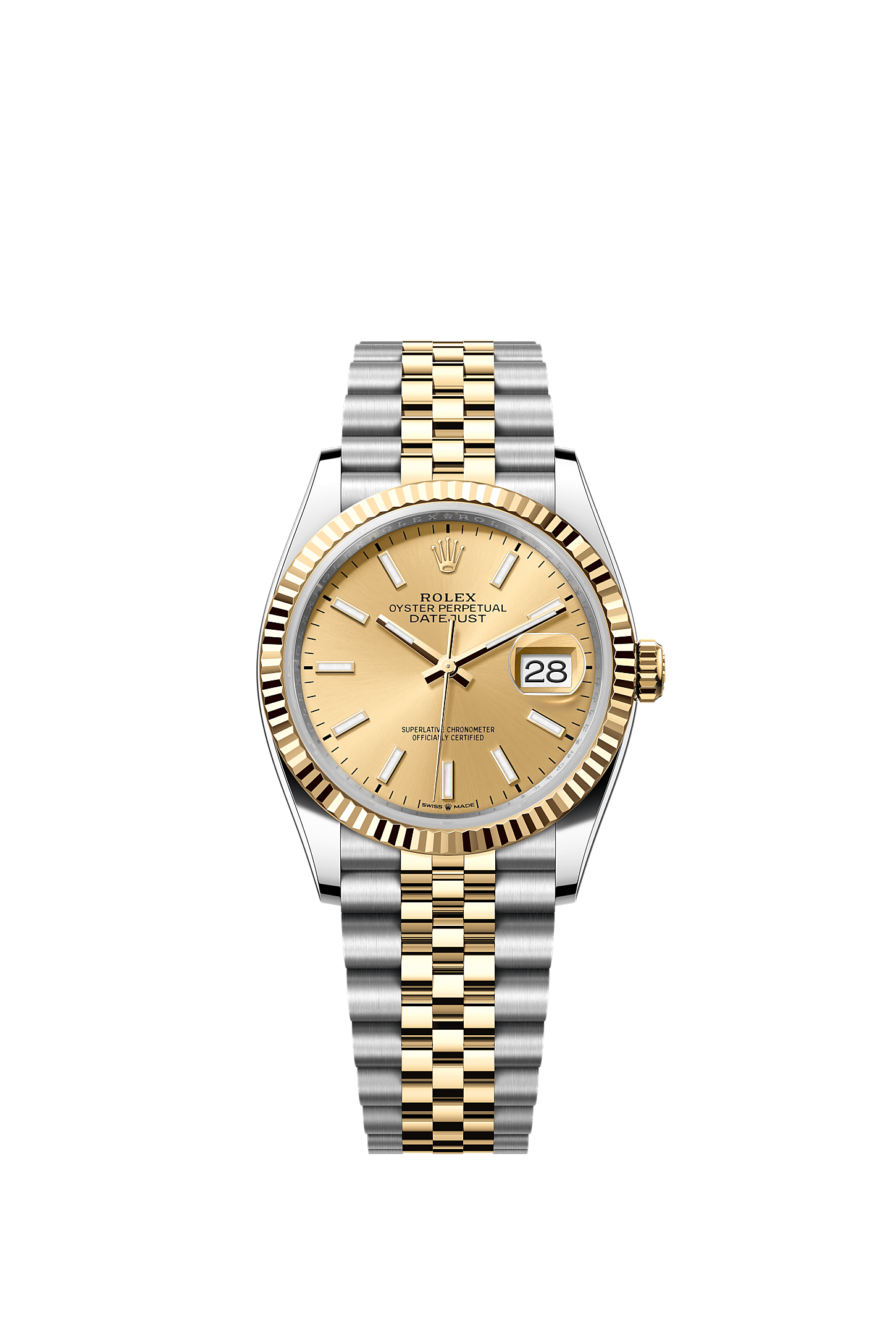 Datejust 36, Oyster, 36 mm, thép Oystersteel và vàng kim, Mặt đồng hồ : Màu Champagne, Rolex