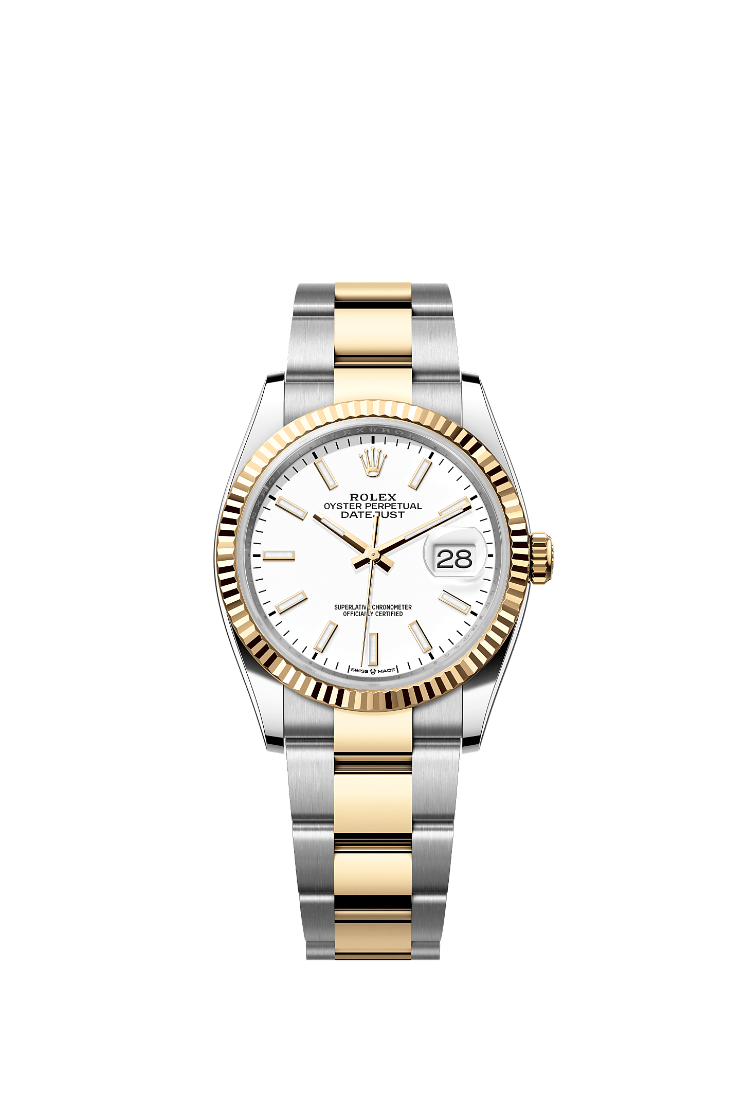 Datejust 36, Oyster, 36 mm, Oystersteel en geelgoud, Wijzerplaat : Wit, Rolex