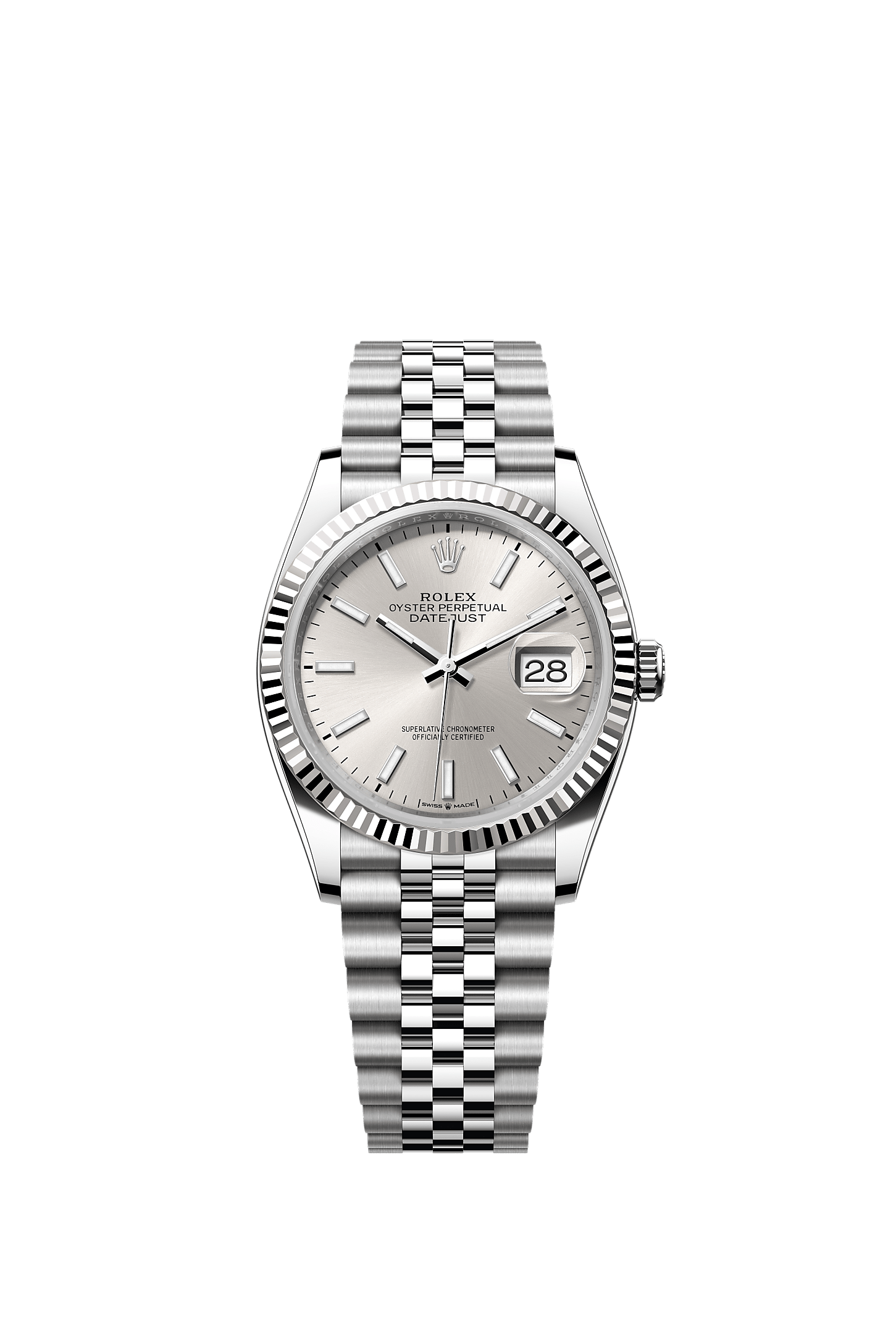 Datejust 36, Oyster, 36 มม., Oystersteel และทองคำขาว, หน้าปัด : สีเงิน, Rolex