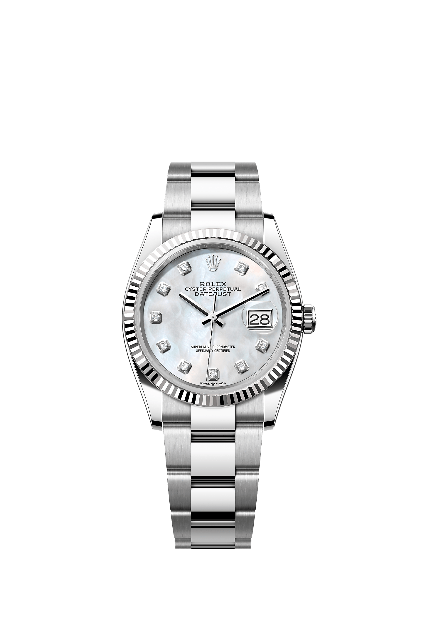 Datejust 36, Oyster, 36 мм, сталь Oystersteel и белое золото, Циферблат : Белый перламутровый, бриллианты, Rolex