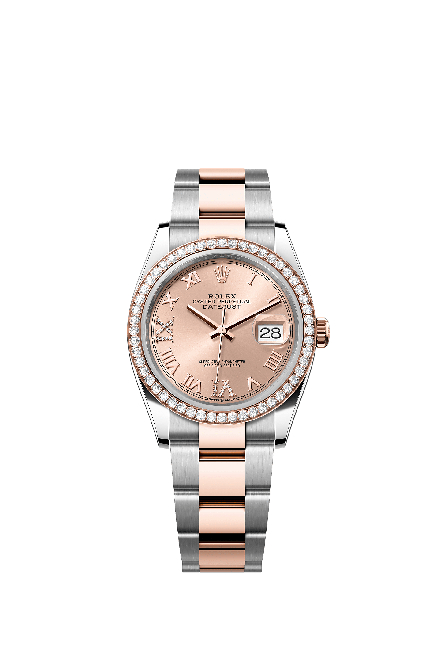 Datejust 36, Oyster, 36 mm, Oystersteel, Everose-goud en diamanten, Wijzerplaat : Rosékleurig bezet met diamanten, Rolex