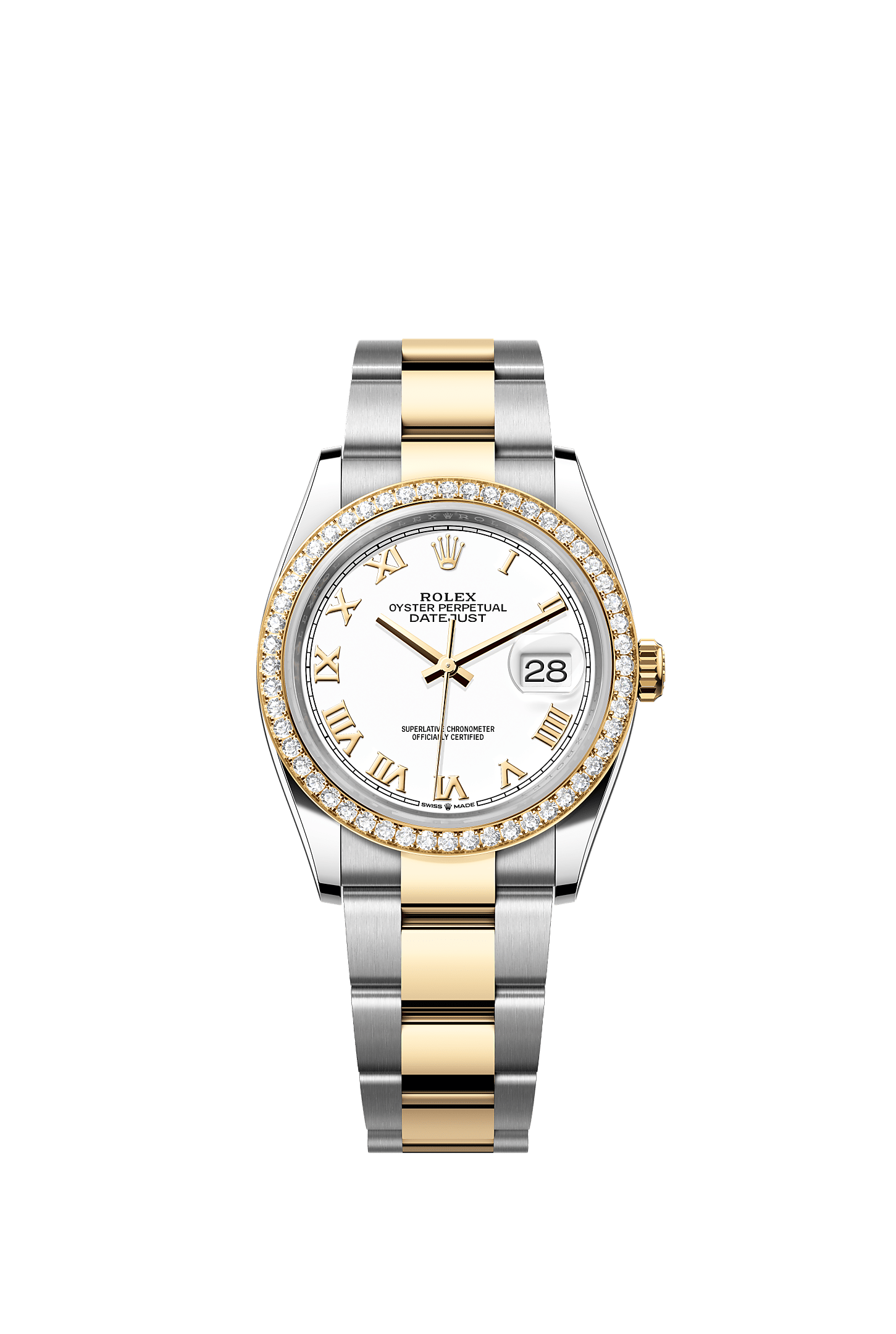 Datejust 36, Oyster, 36 mm, thép Oystersteel, vàng kim và kim cương, Mặt đồng hồ : Màu trắng, Rolex
