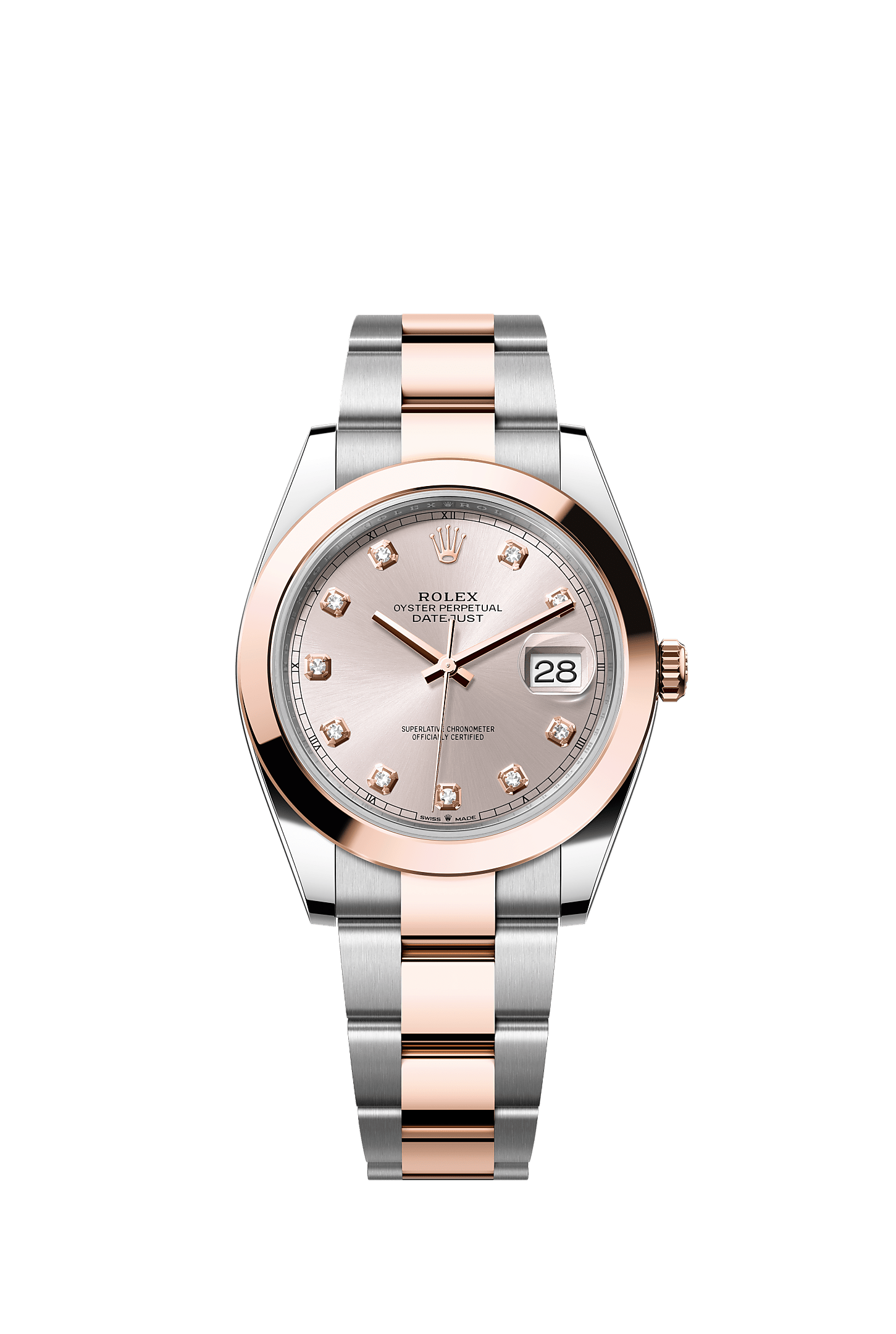 Datejust 41, Oyster, 41 mm, thép Oystersteel và vàng Everose, Mặt đồng hồ : sundust nạm kim cương, Rolex