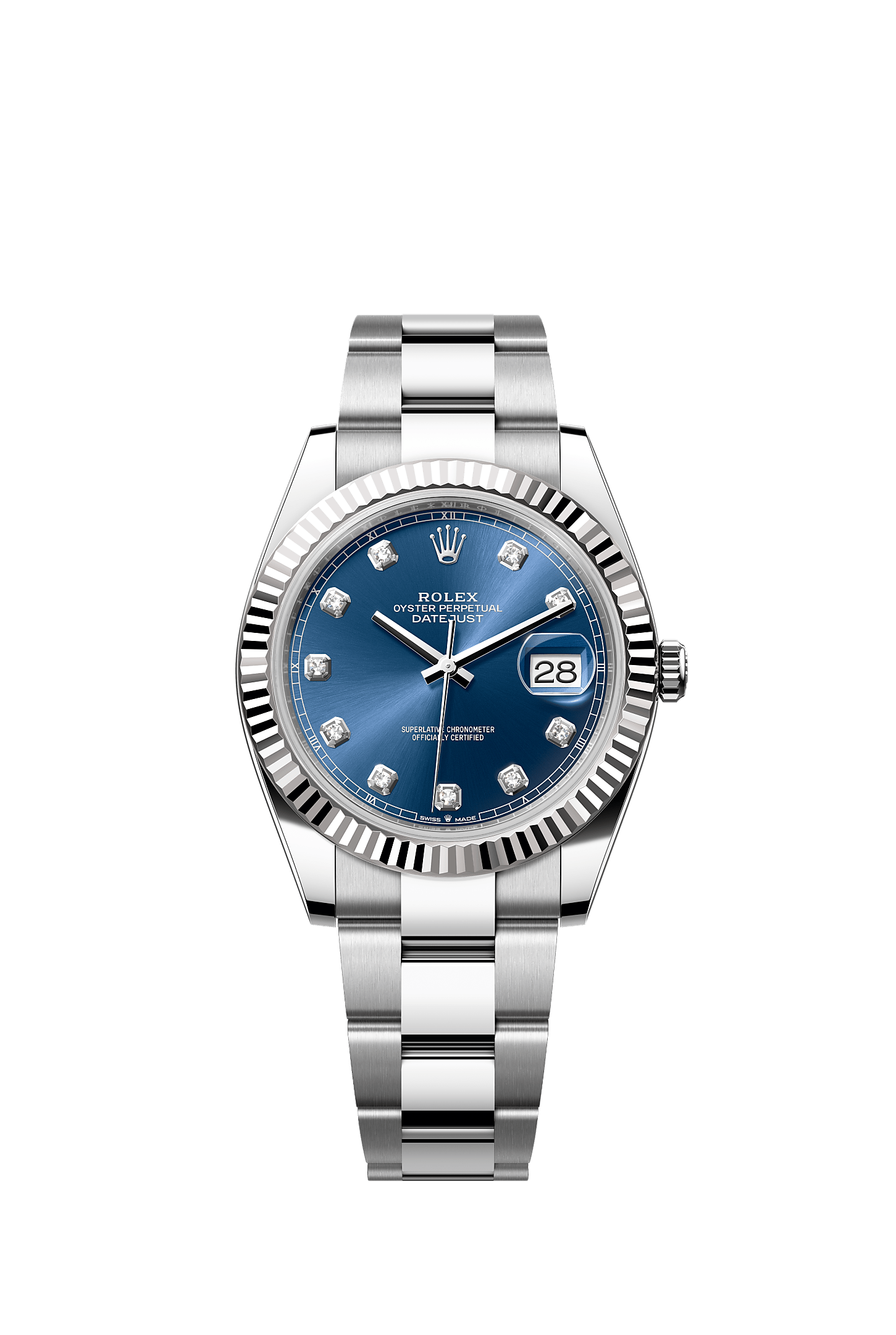 Datejust 41, Oyster, 41 mm, Edelstahl Oystersteel und Weißgold, Zifferblatt : Strahlend blau mit Diamanten, Rolex