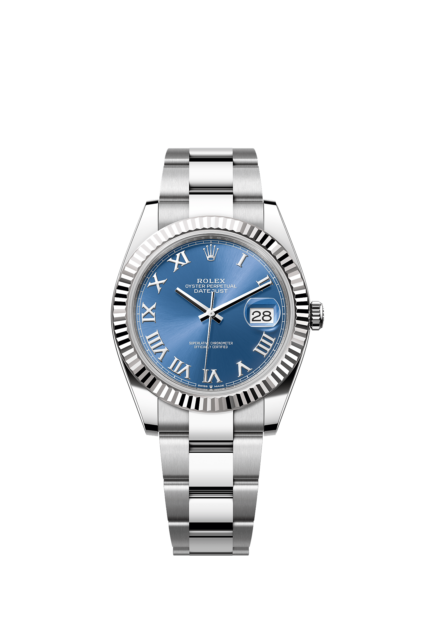 Datejust 41, Oyster, 41 mm, Edelstahl Oystersteel und Weißgold, Zifferblatt : Azzurroblau, Rolex