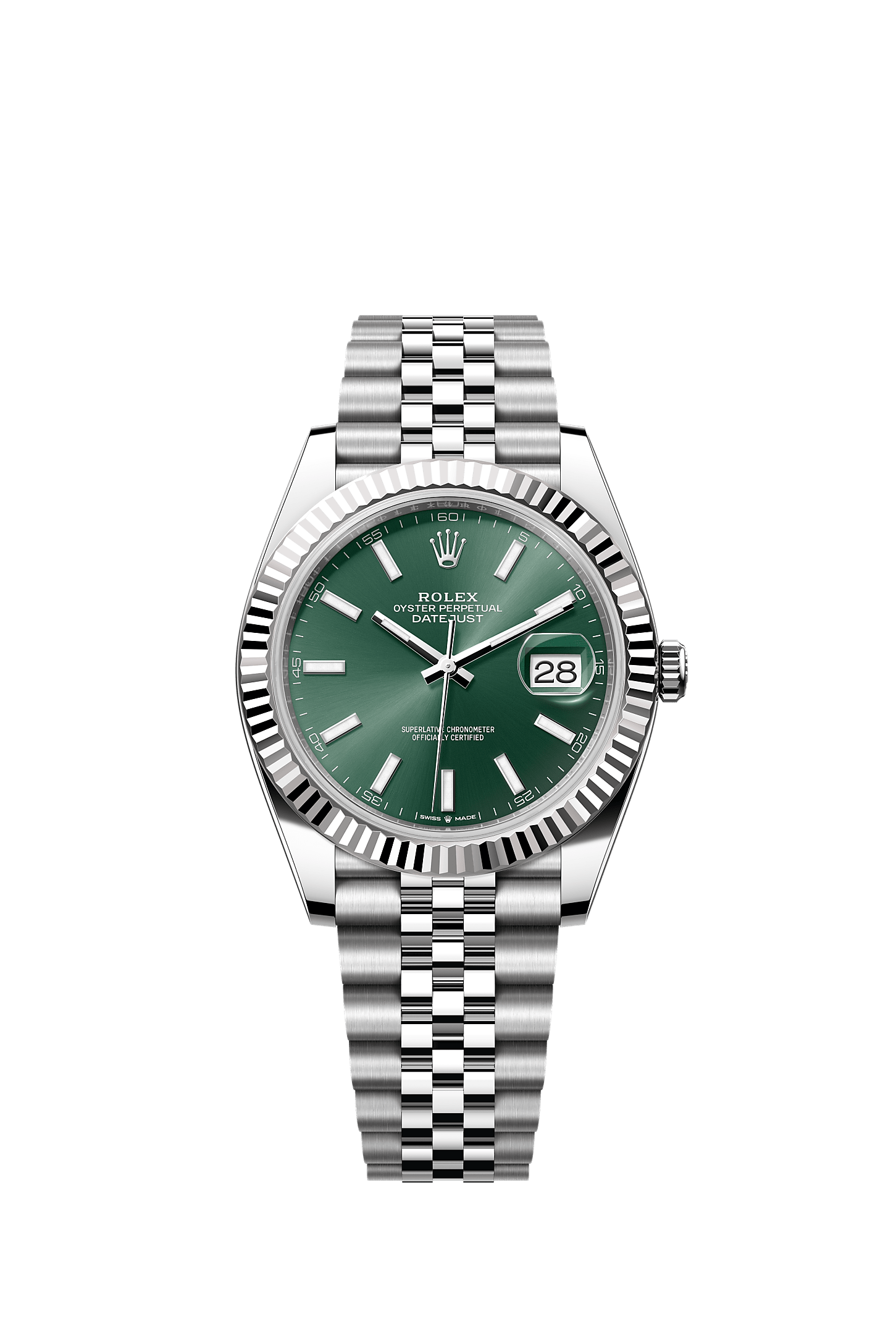 Datejust 41, Oyster, 41 mm, Oystersteel çelik ve beyaz altın, Kadran : Nane yeşili, Rolex