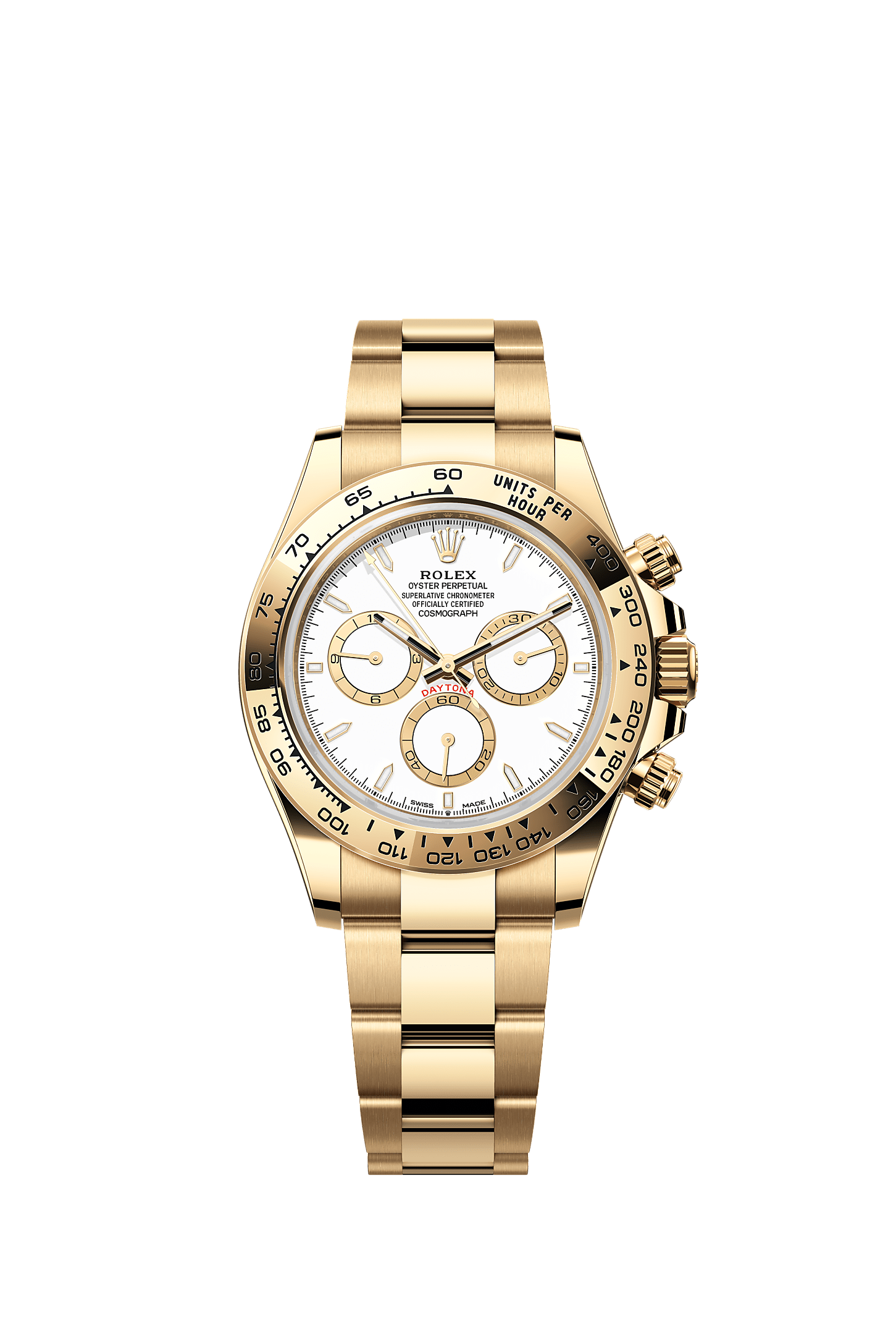 Cosmograph Daytona, Oyster, 40 mm, sarı altın, Kadran : Beyaz, altın rengi sayaç halkaları, Rolex