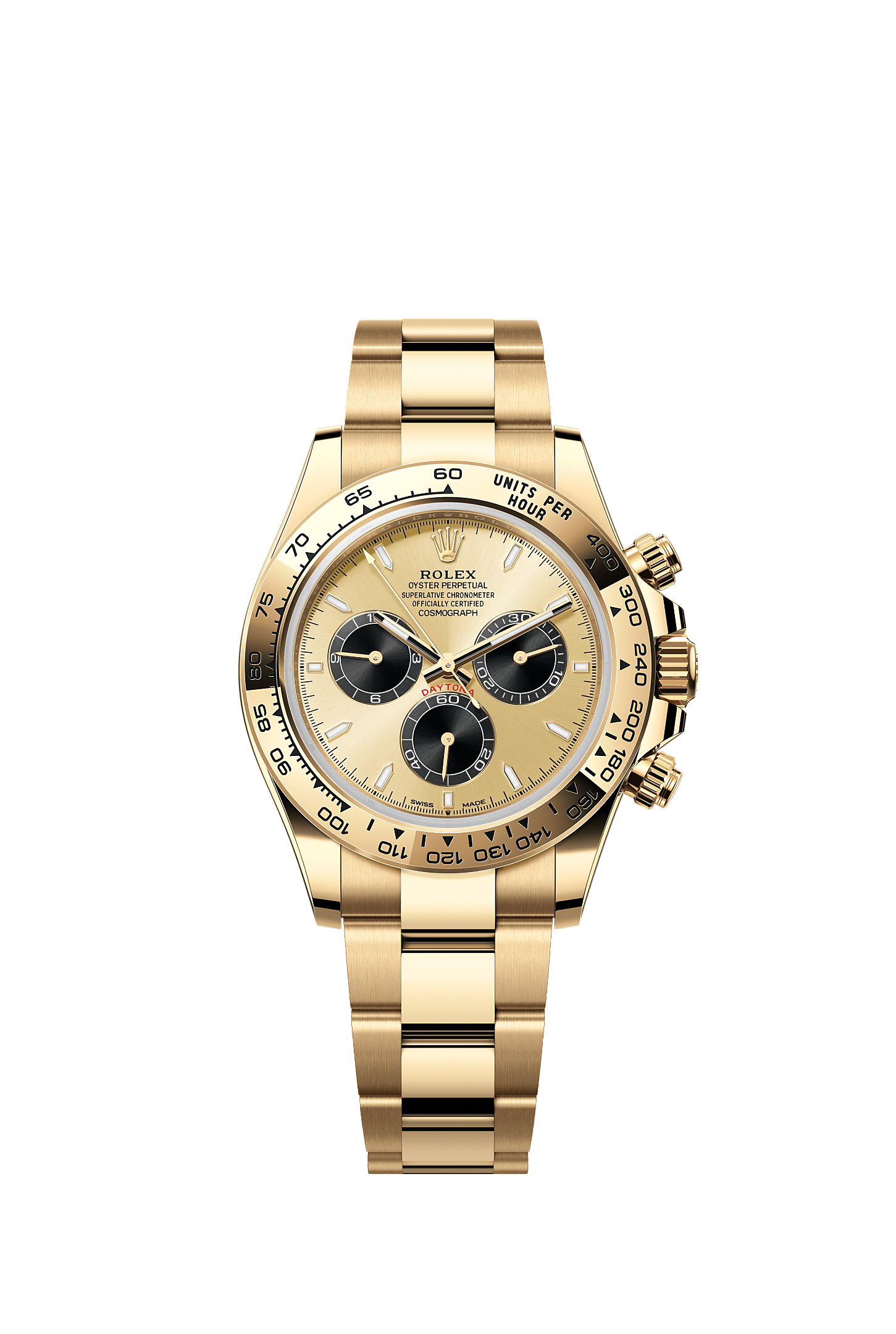 Cosmograph Daytona, Oyster, 40 มม., ทองคำ, หน้าปัด : สีทองและดำสว่าง, Rolex