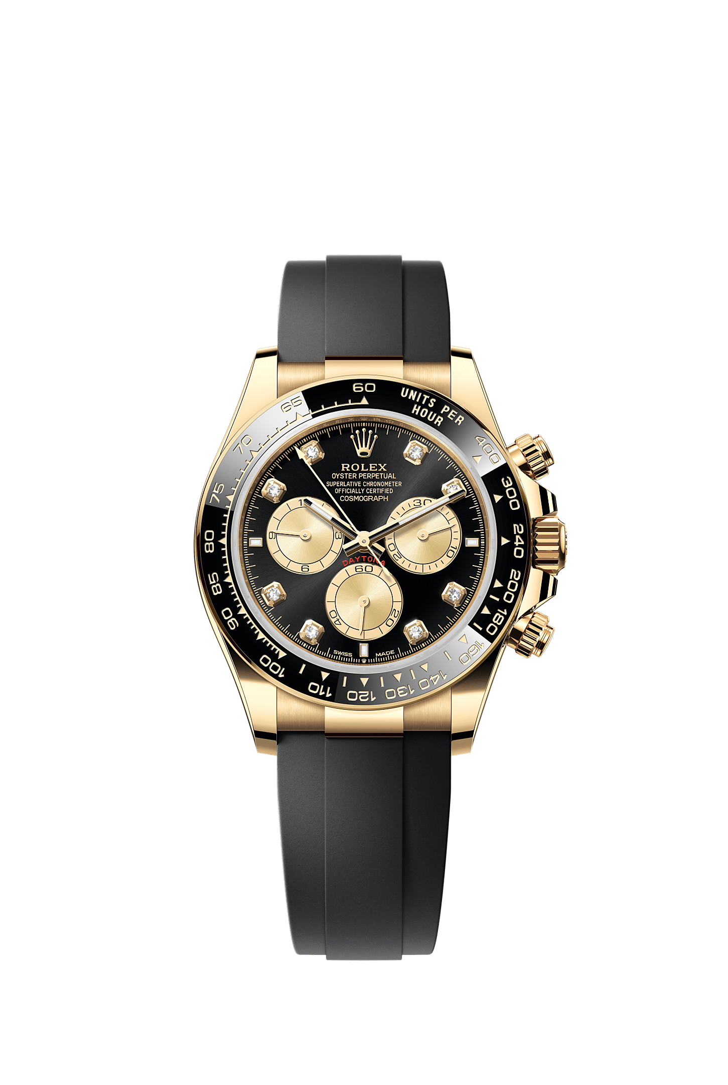 Cosmograph Daytona, Oyster, 40 mm, żółte złoto, Tarcza : W kolorze błyszczącej czerni i złota, wysadzana brylantami, Rolex