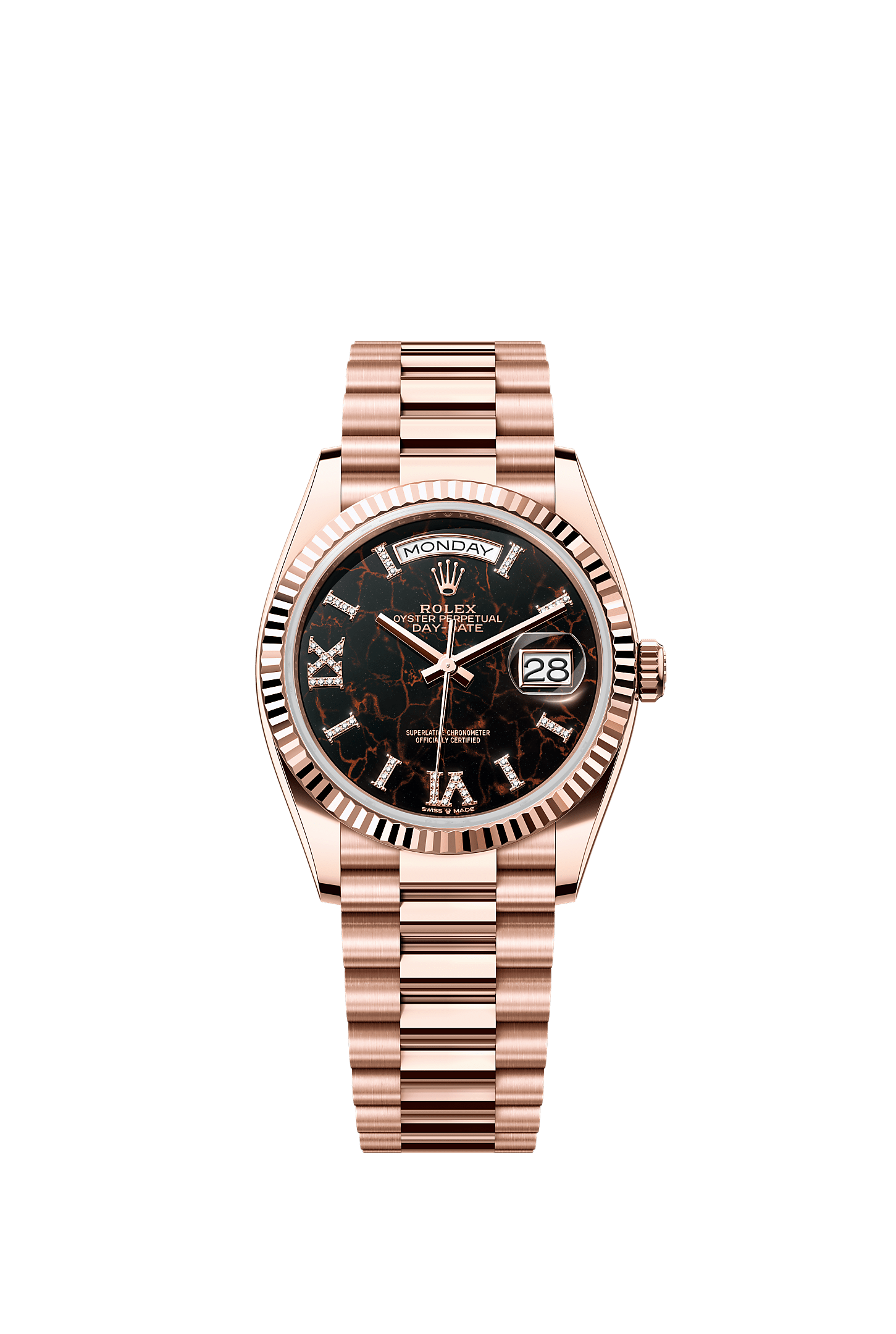 Day-Date 36, Oyster, 36 mm, oro Everose, Esfera : Eisenkiesel engastada de diamantes, Rolex