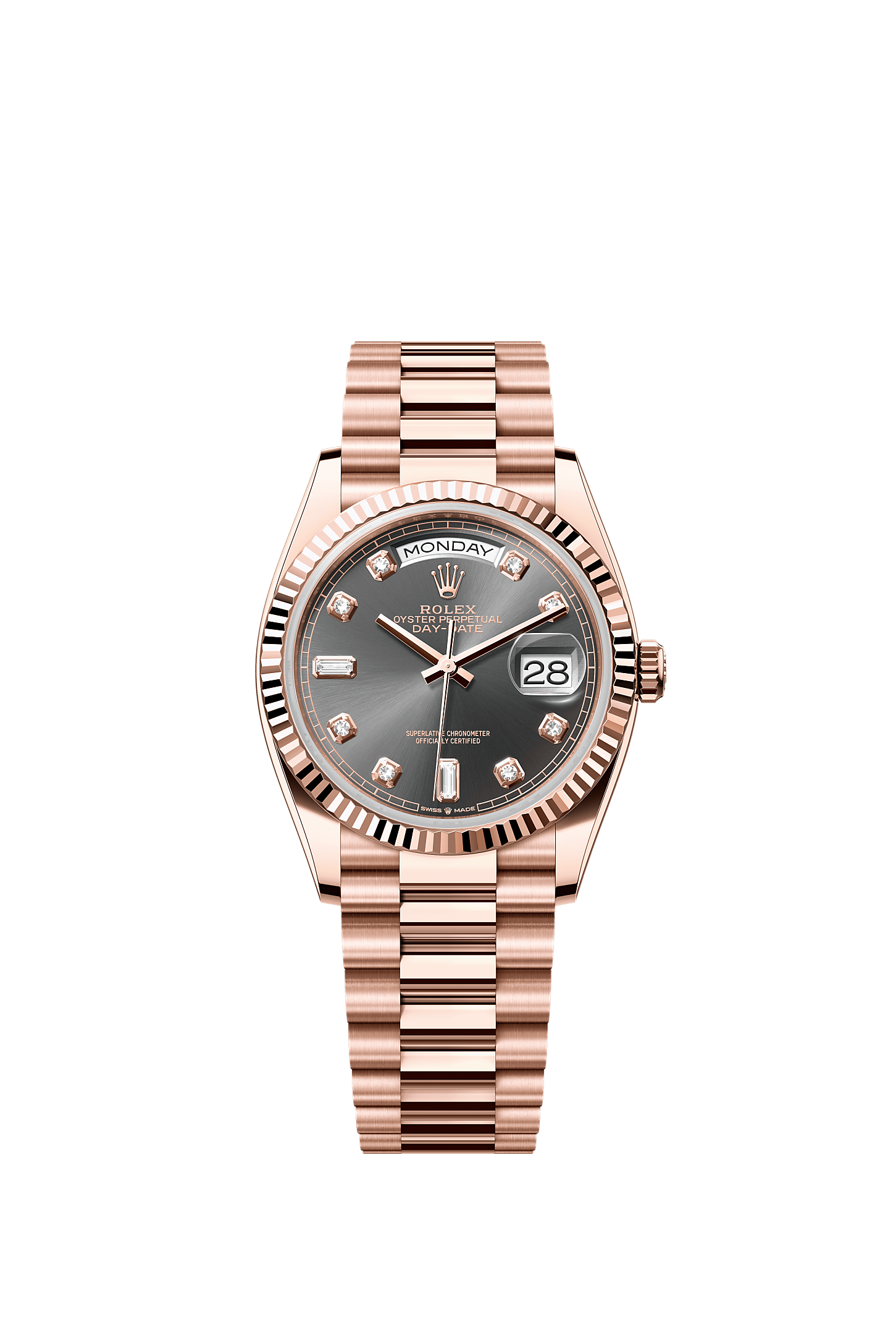 Day-Date 36, Oyster, 36 mm, or Everose, Cadran : Ardoise, serti de diamants, Rolex