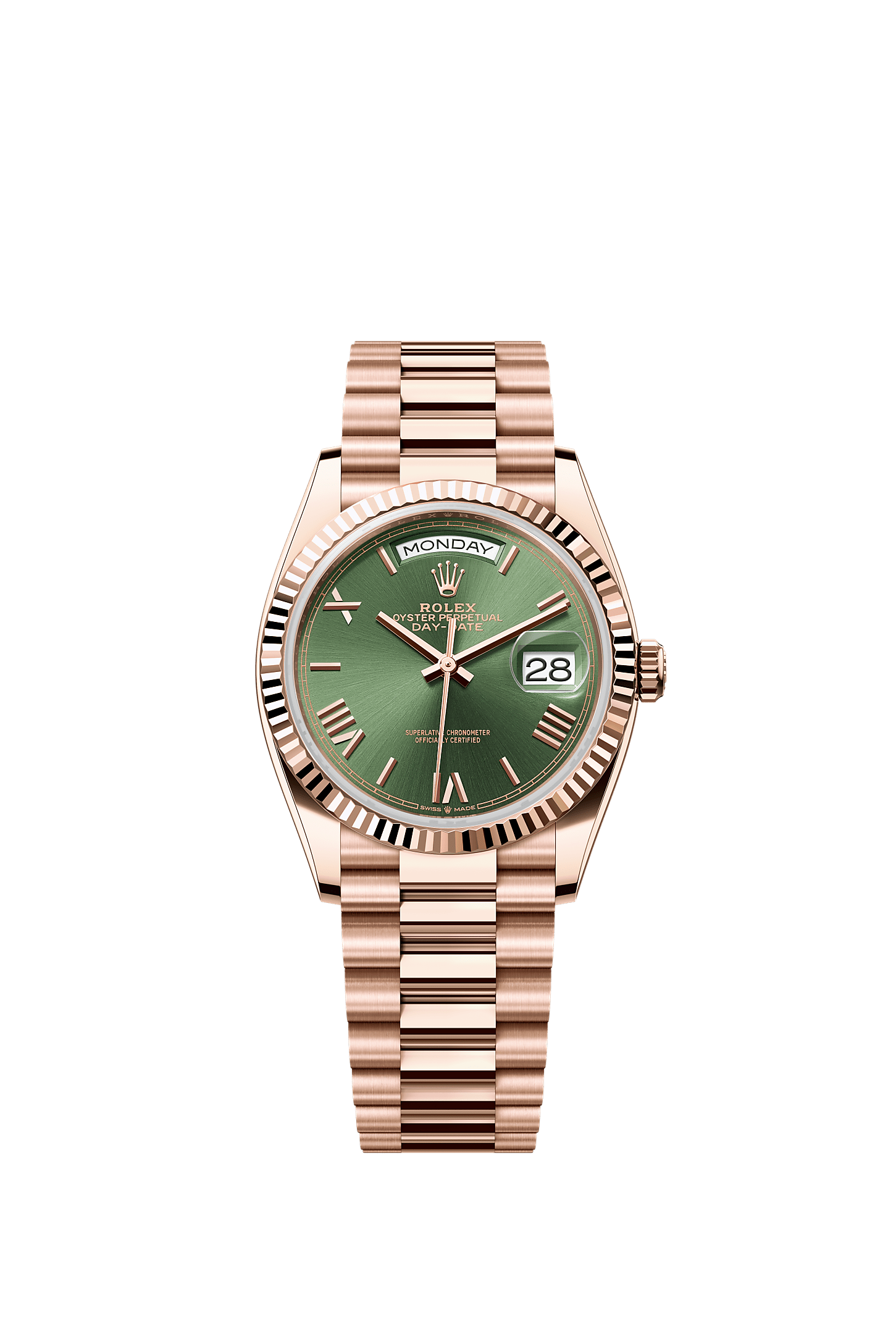 Day-Date 36, Oyster, 36 mm, Everose-goud, Wijzerplaat : Olijfgroen, Rolex