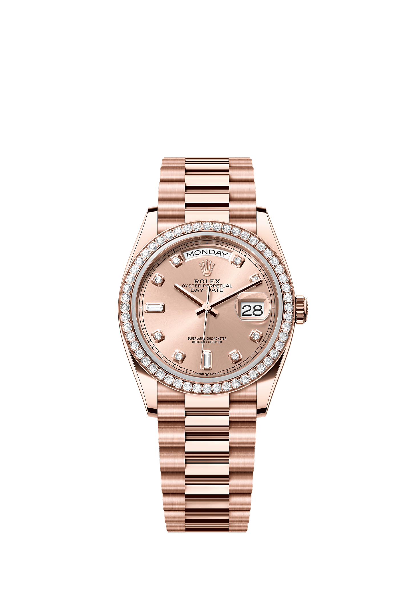 Day-Date 36, Oyster, 36 mm, emas Everose dan berlian, Permukaan : Warna ros dipasangkan dengan berlian, Rolex