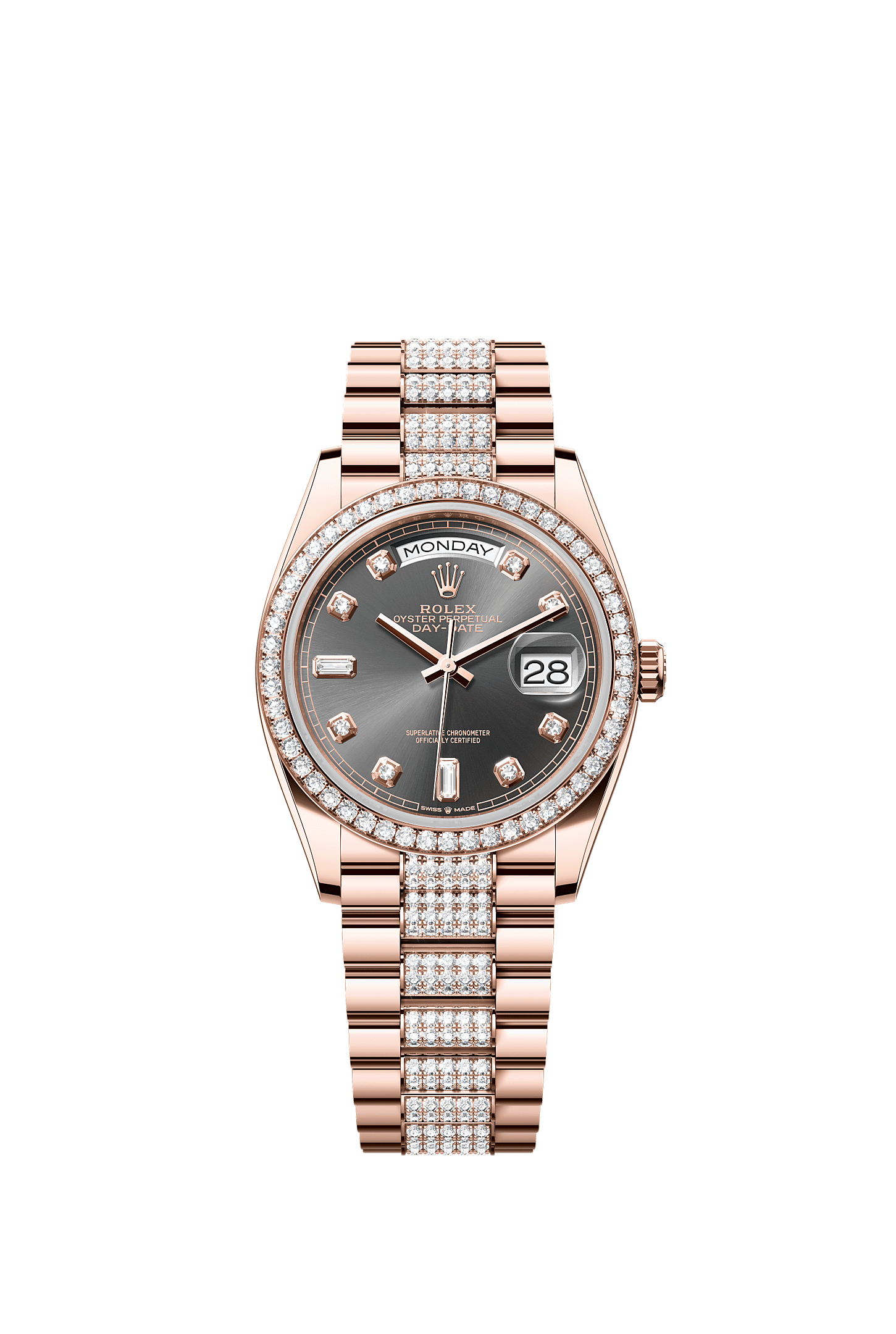 Day-Date 36, Oyster, 36 mm, emas Everose dan berlian, Permukaan : Batu loh bertatahkan berlian, Rolex