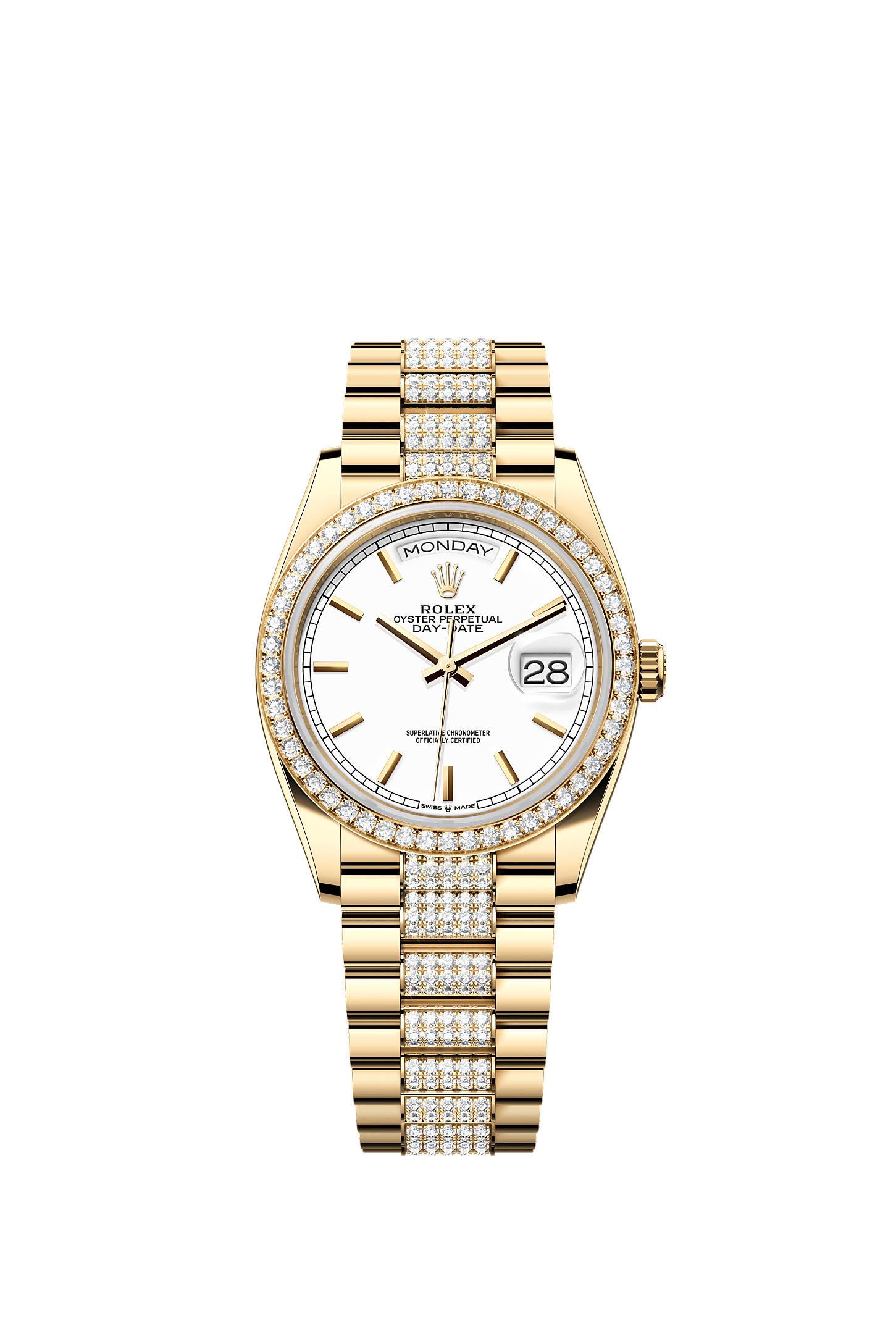 Day-Date 36, Oyster, 36 mm, oro amarillo y diamantes, Esfera : Blanca, Rolex