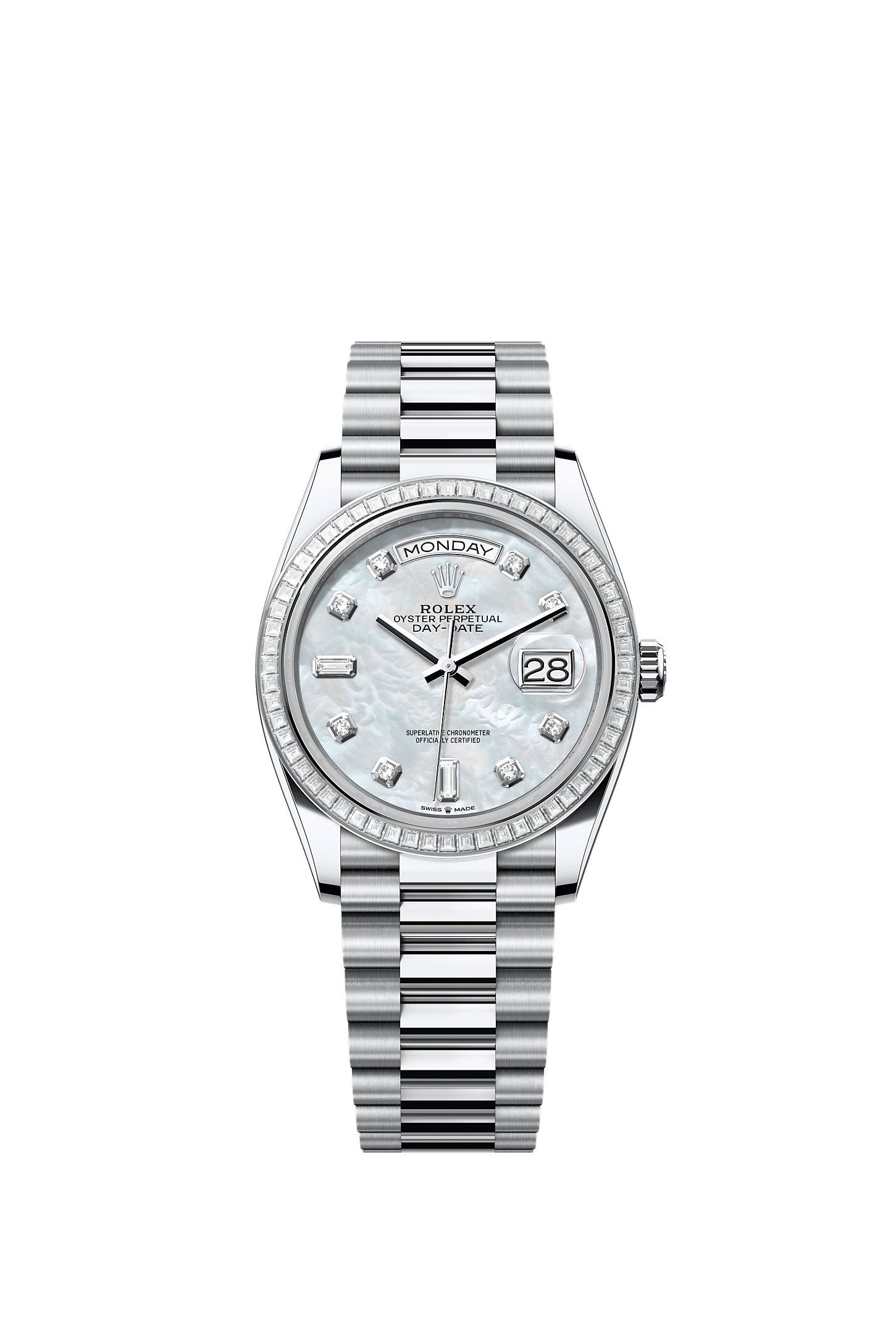Day-Date 36, Oyster, 36 mm, platinum and diamonds, Dial : White mother-of-pearl set with diamonds, Rolex