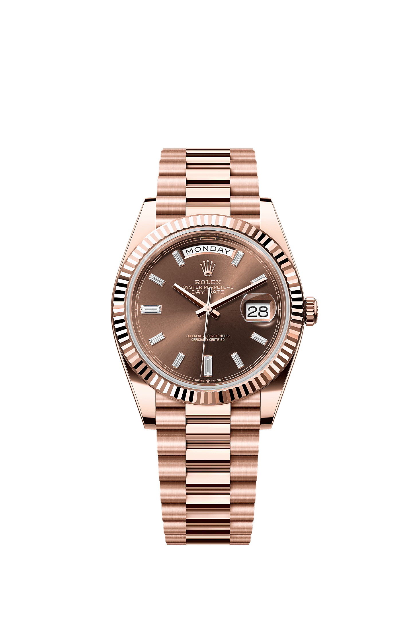 Day-Date 40, Oyster, 40 mm, emas Everose, Permukaan : Set coklat dengan berlian, Rolex
