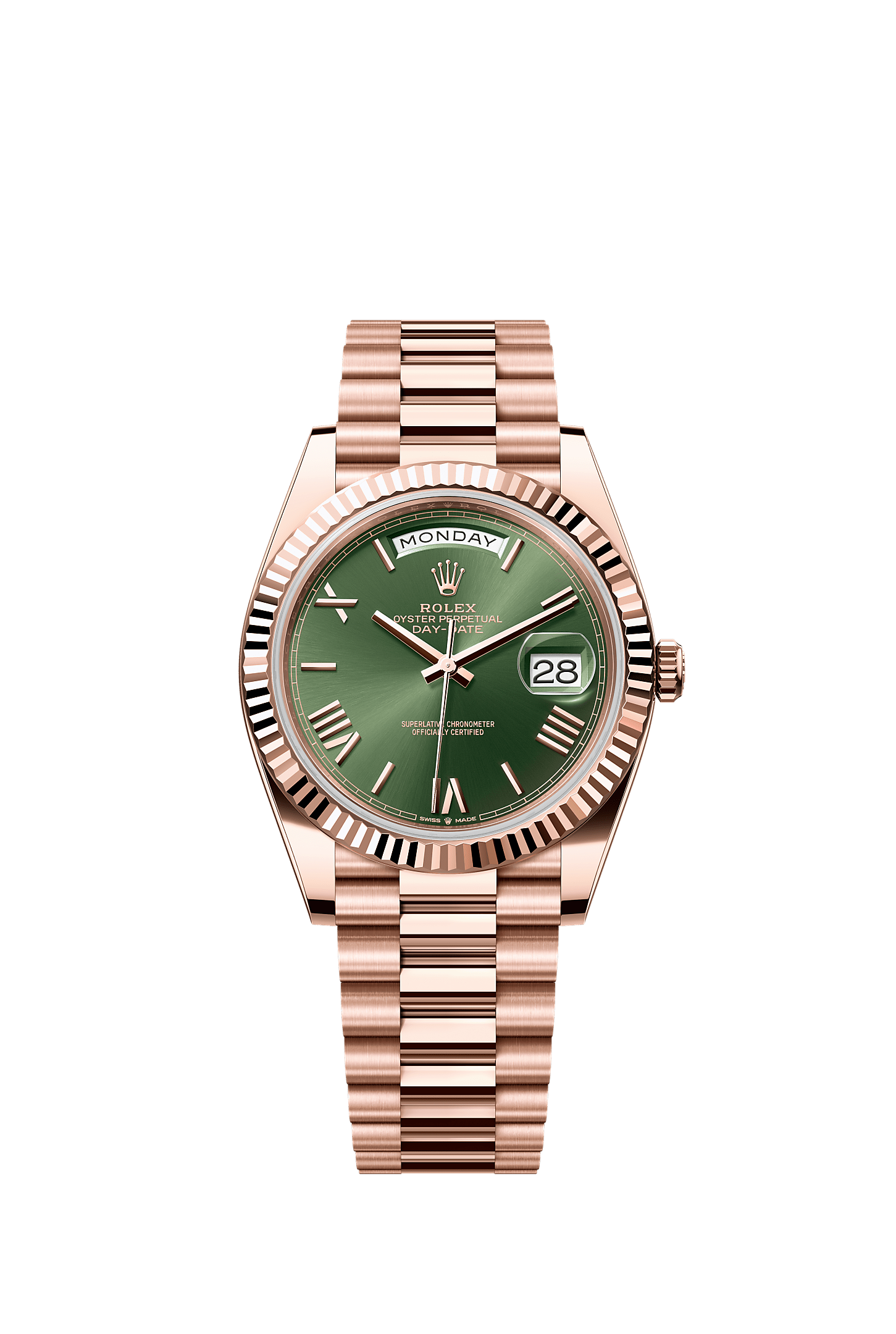 Day-Date 40, Oyster, 40 mm, Everose-goud, Wijzerplaat : Olijfgroen, Rolex
