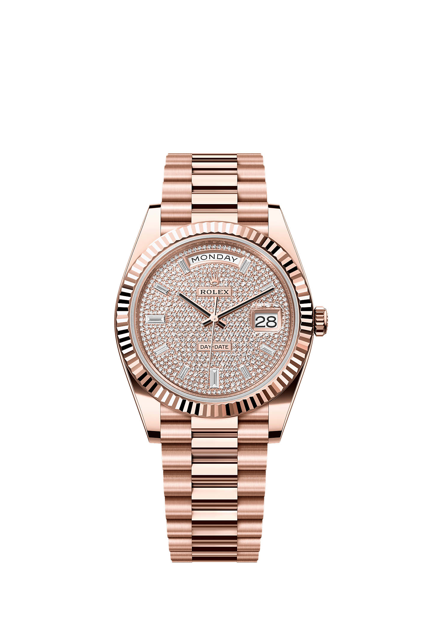 Day-Date 40, Oyster, 40 mm, vàng Everose, Mặt đồng hồ : Đính kim cương, Rolex