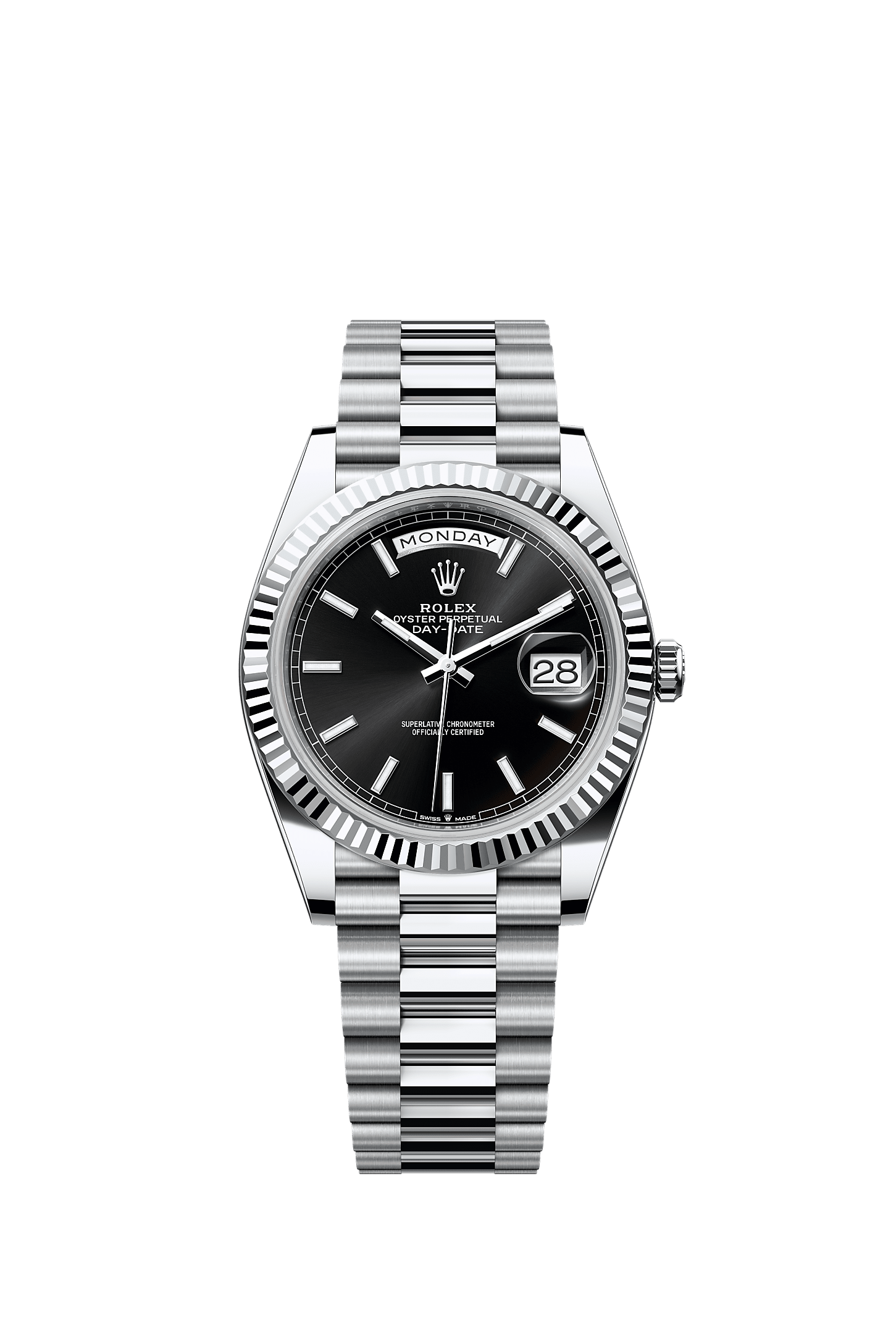 Day-Date 40, Oyster, 40 mm, Platin, Zifferblatt : Strahlend schwarz, Rolex