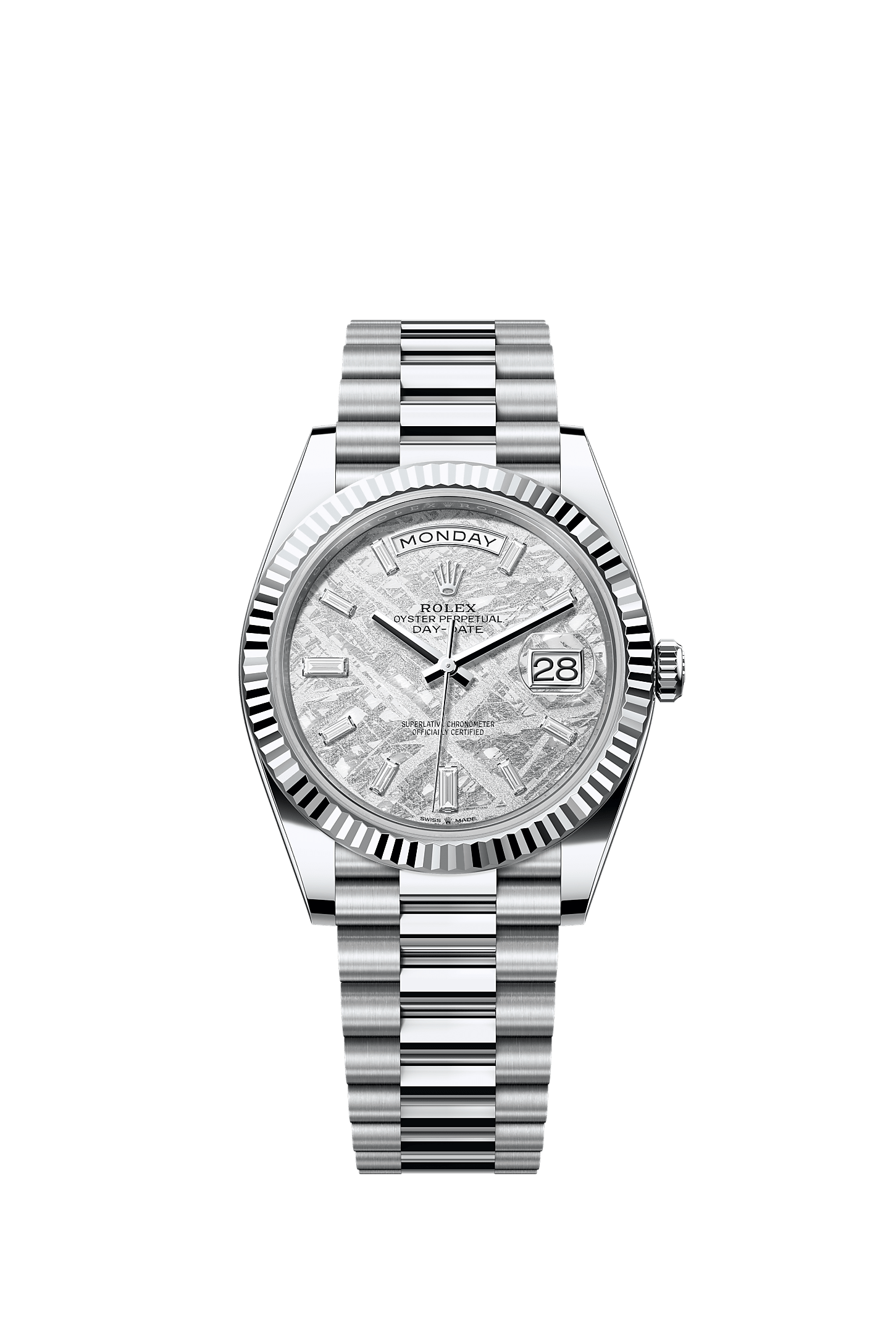 Day-Date 40, Oyster, 40 mm, platinum, Dial : Meteorite set with diamonds, Rolex