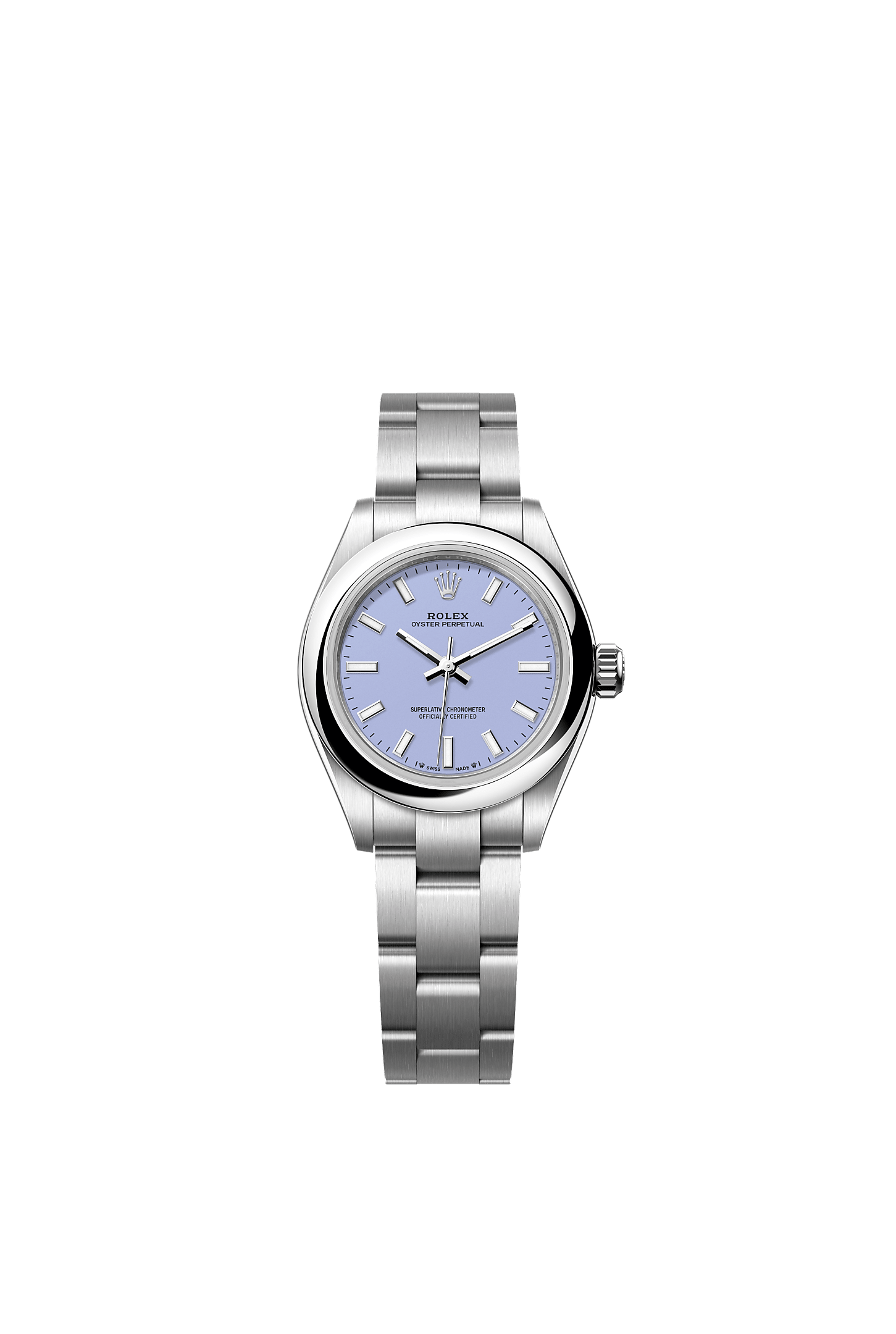 Oyster Perpetual 28, Oyster, 28 mm, Oystersteel, Permukaan : <i>Lavender</i>, Rolex