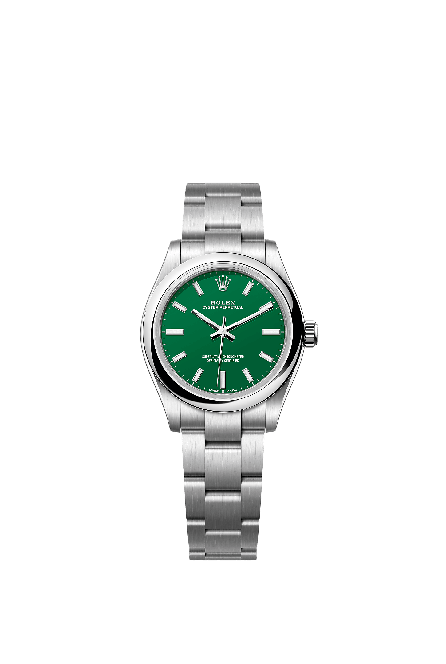 Oyster Perpetual 31, Oyster, 31 mm, aço Oystersteel, Mostrador : Verde, Rolex