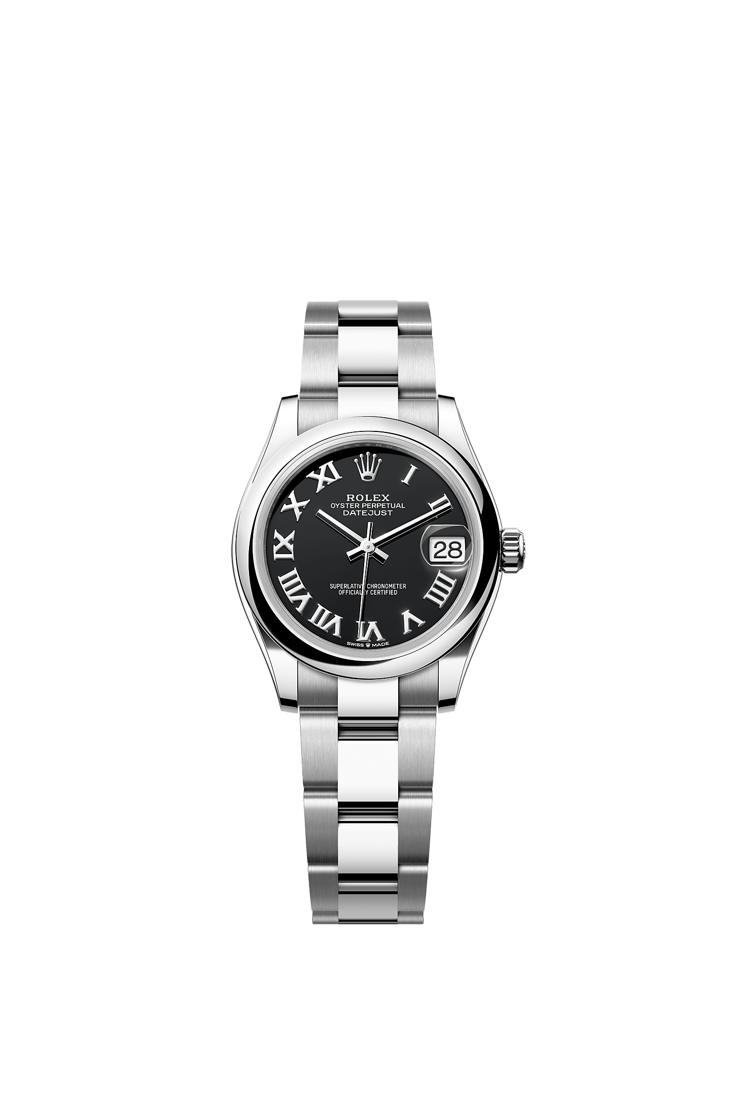 Datejust 31, Oyster, 31 mm, Oystersteel, Permukaan : Hitam terang, Rolex