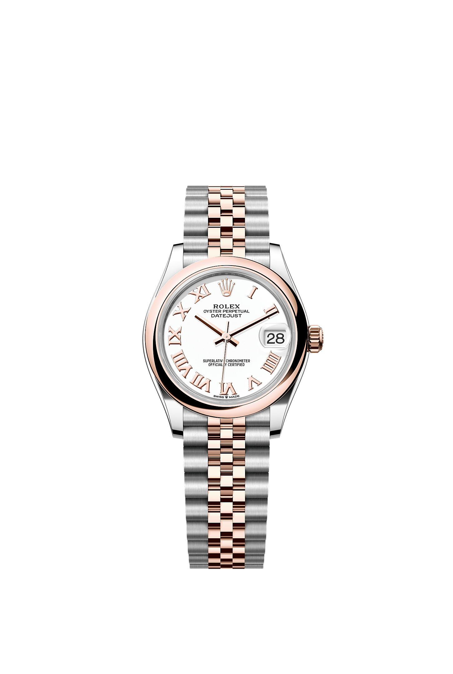 Datejust 31, Oyster, 31 mm, thép Oystersteel và vàng Everose, Mặt đồng hồ : Màu trắng, Rolex