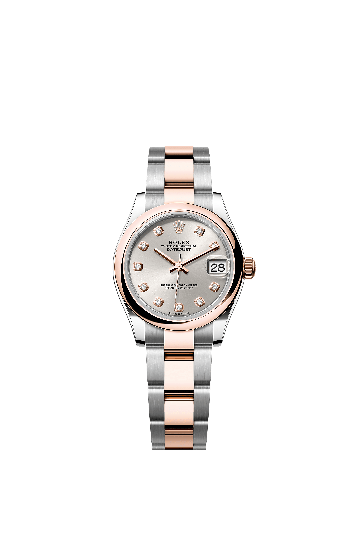 Datejust 31, Oyster, 31 mm, Oystersteel en Everose-goud, Wijzerplaat : Zilverkleurig bezet met diamanten, Rolex