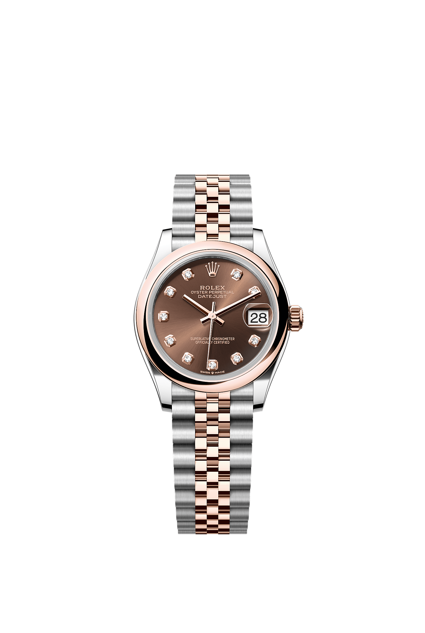 Datejust 31, Oyster, 31 mm, acero Oystersteel y oro Everose, Esfera : Chocolate engastada de diamantes, Rolex
