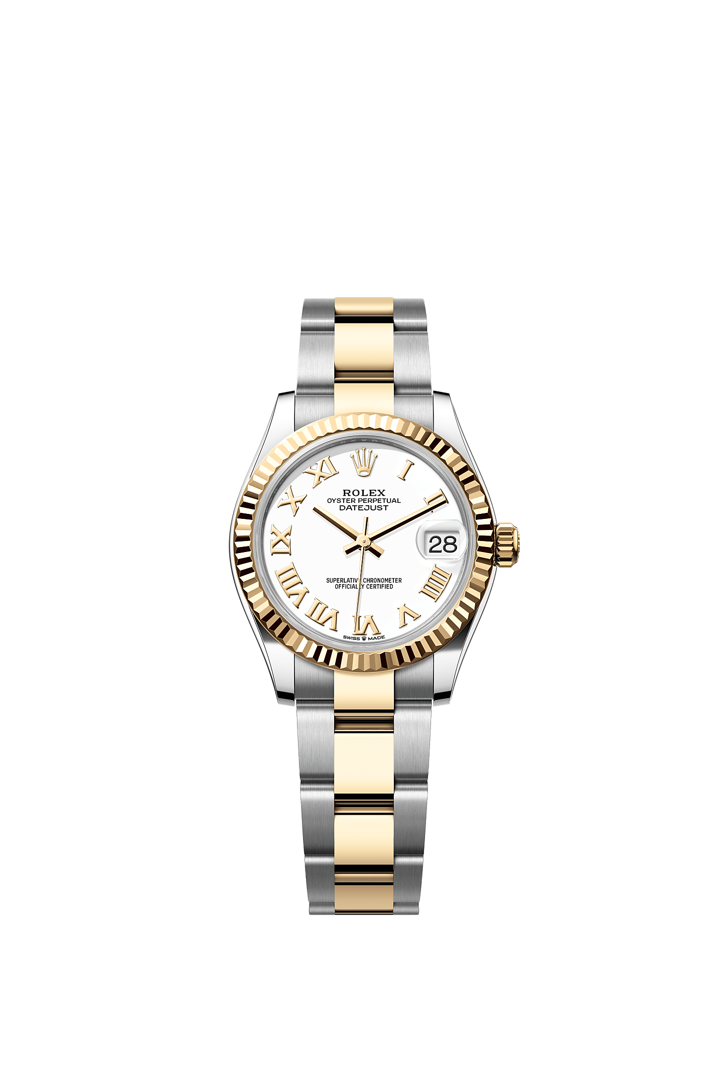 Datejust 31, Oyster, 31 mm, Oystersteel dan emas kuning, Permukaan : Putih, Rolex