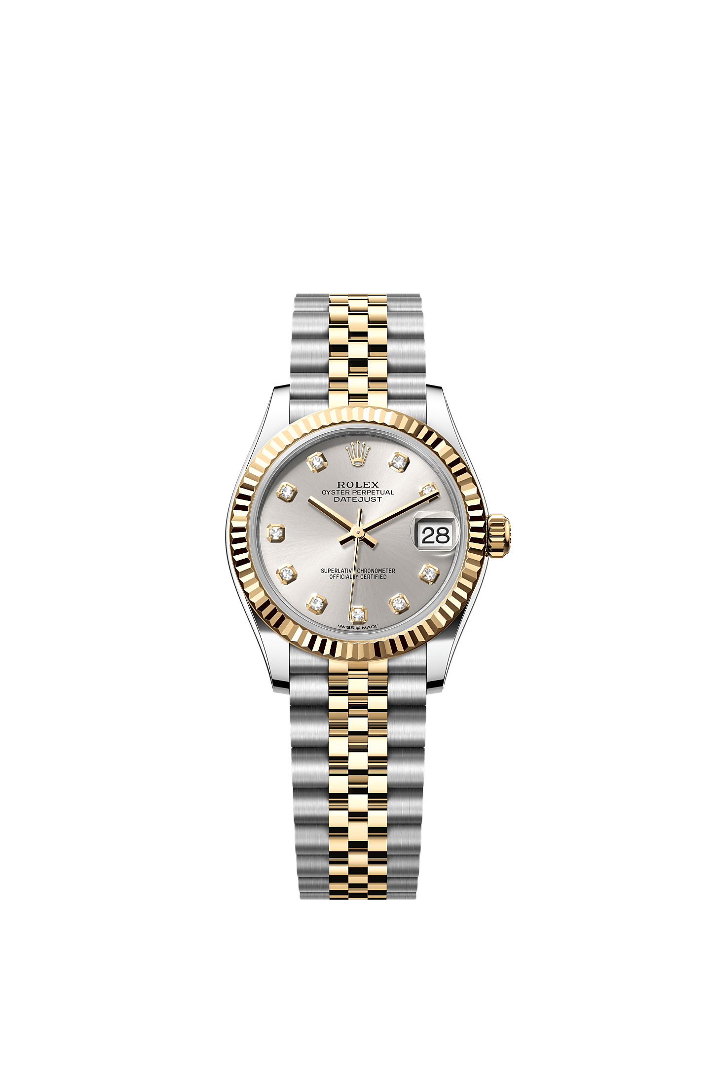 Datejust 31, Oyster, 31 mm, Oystersteel dan emas kuning, Dial : Tampilan perak dengan berlian, Rolex