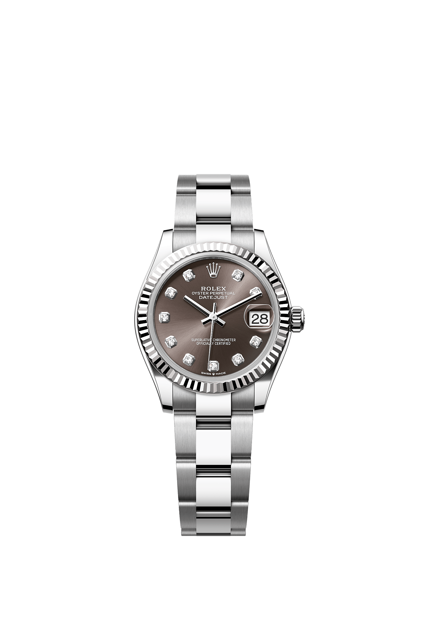 Datejust 31, Oyster, 31 mm, acciaio Oystersteel e oro bianco, Quadrante : Dark grey con diamanti, Rolex