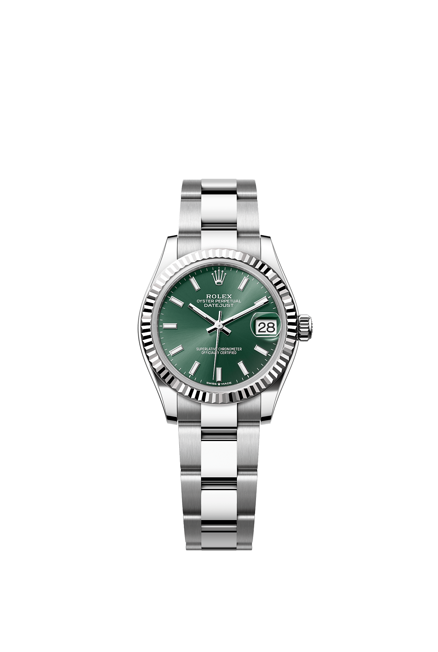 Datejust 31, Oyster, 31 mm, acero Oystersteel y oro blanco, Esfera : Verde menta, Rolex