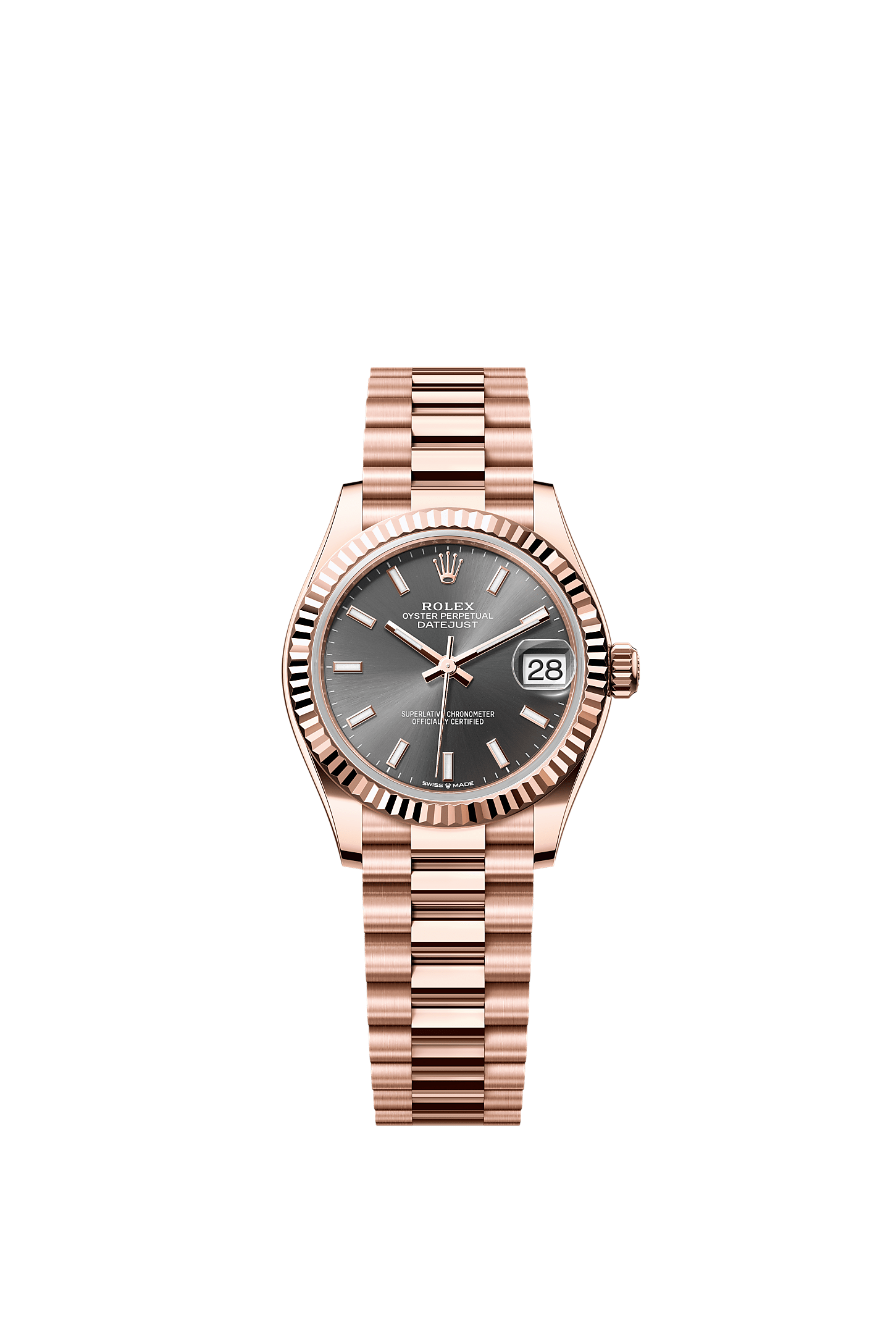 Datejust 31, Oyster, 31 mm, ouro Everose, Mostrador : Ardósia, Rolex