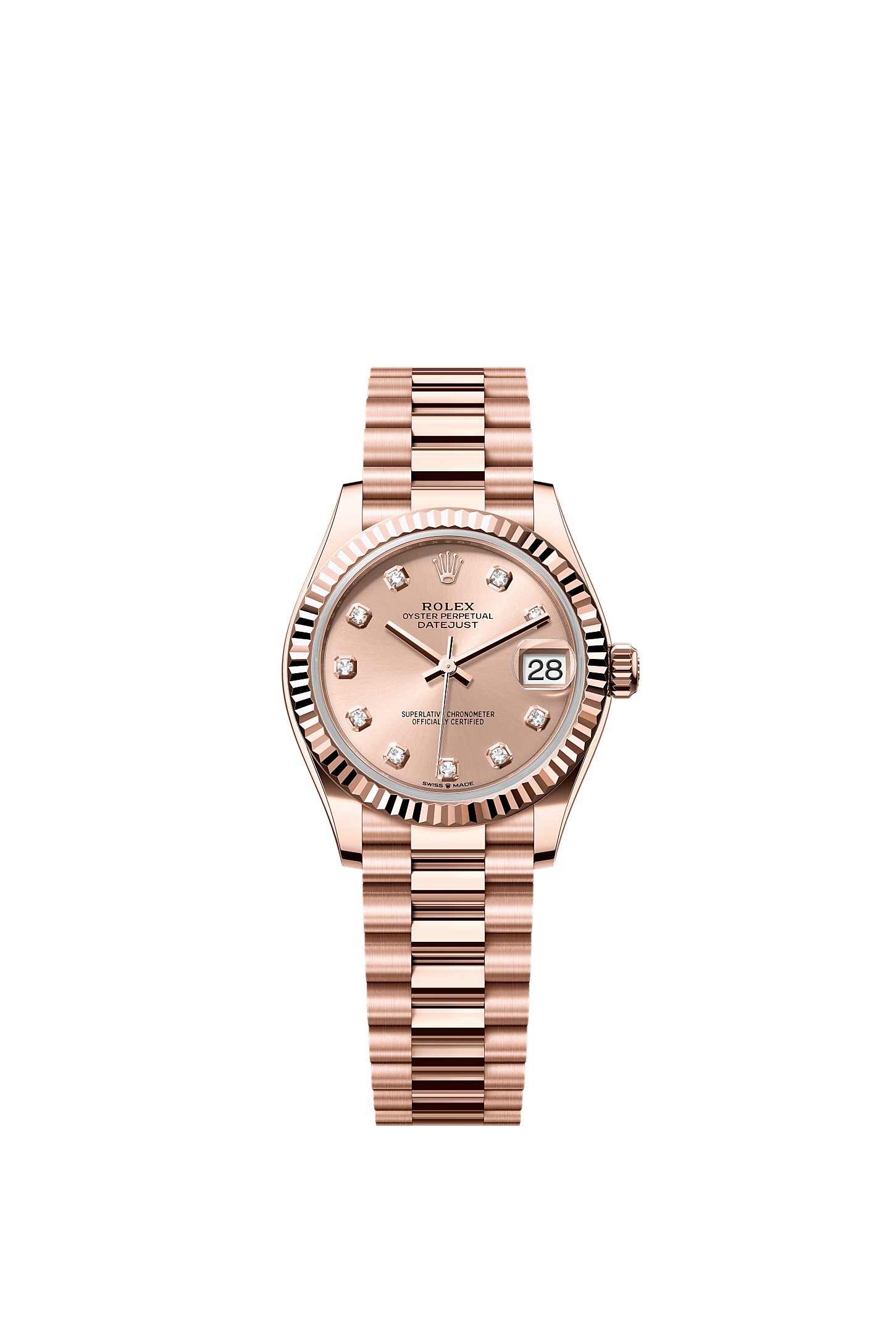 Datejust 31, Oyster, 31 mm, ouro Everose, Mostrador : Cor rosé, cravejado de diamantes, Rolex