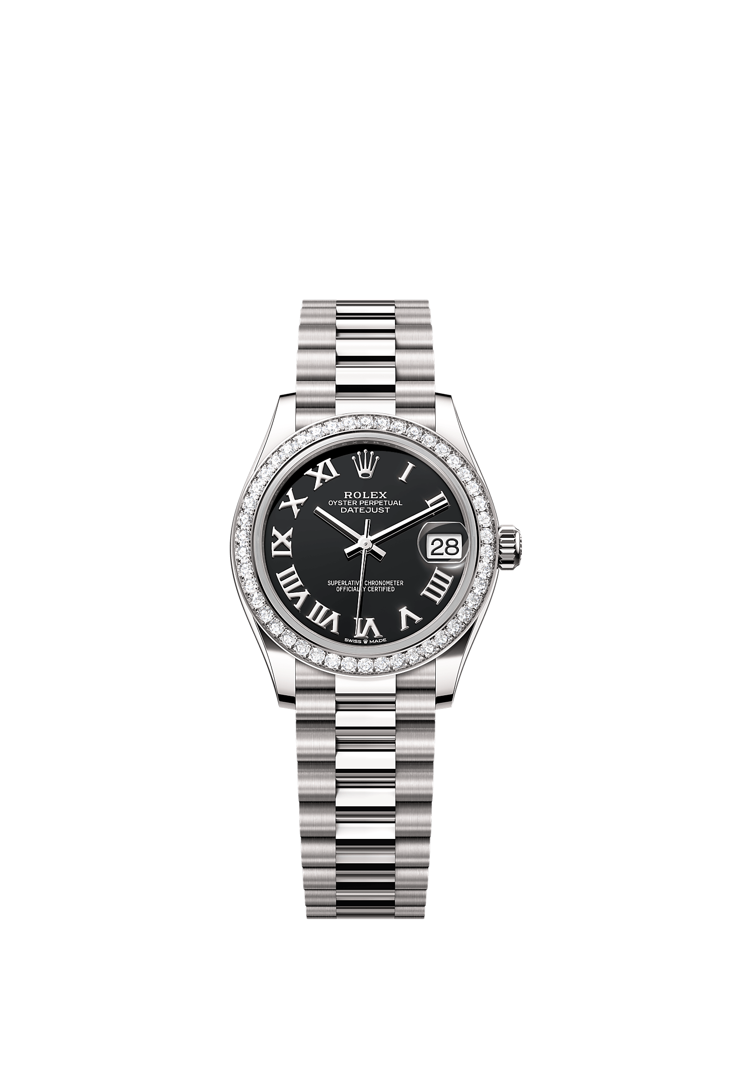 Datejust 31, Oyster, 31 mm, oro blanco y diamantes, Esfera : Negro vivo, Rolex