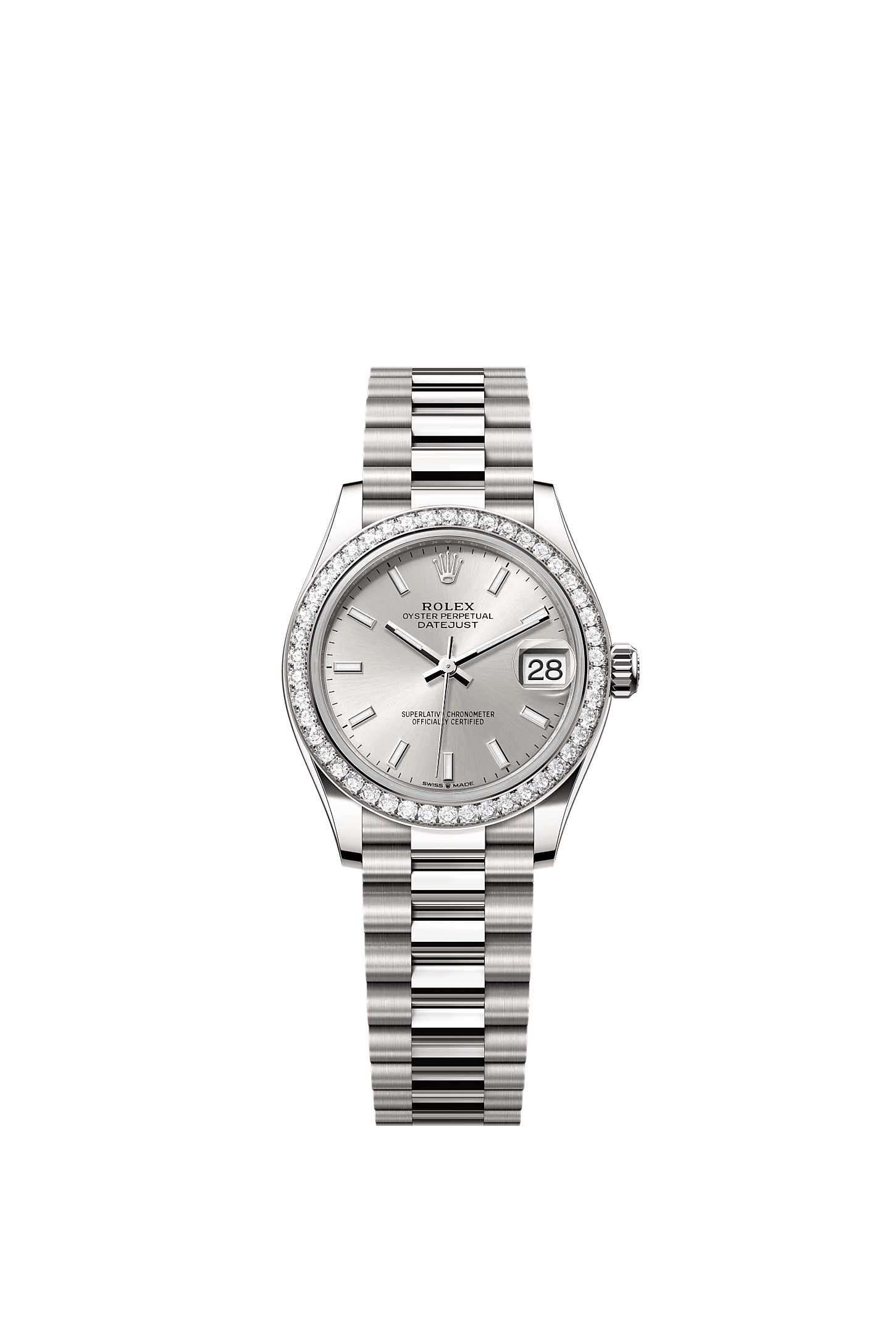 Datejust 31, Oyster, 31 mm, emas putih dan berlian, Permukaan : Perak, Rolex