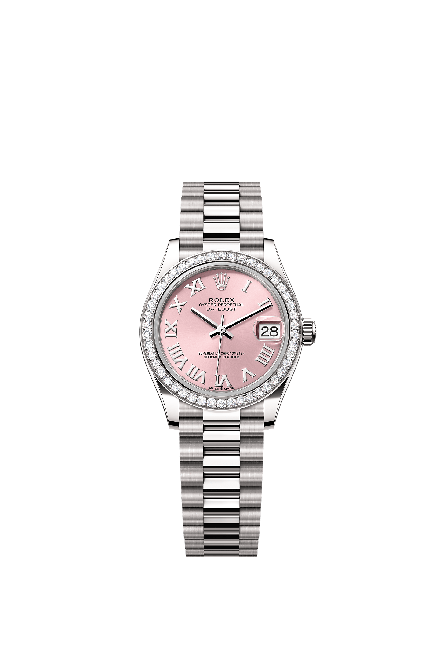 Datejust 31, Oyster, 31 mm, białe złoto i brylanty, Tarcza : Różowa, Rolex