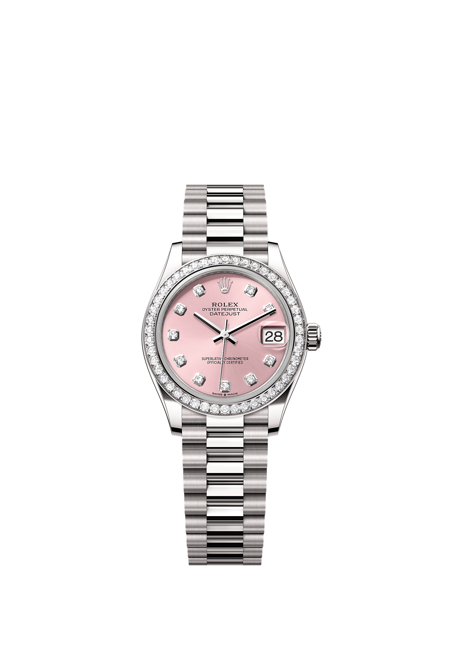 Datejust 31, Oyster, 31 mm, białe złoto i brylanty, Tarcza : Różowa, wysadzana brylantami, Rolex