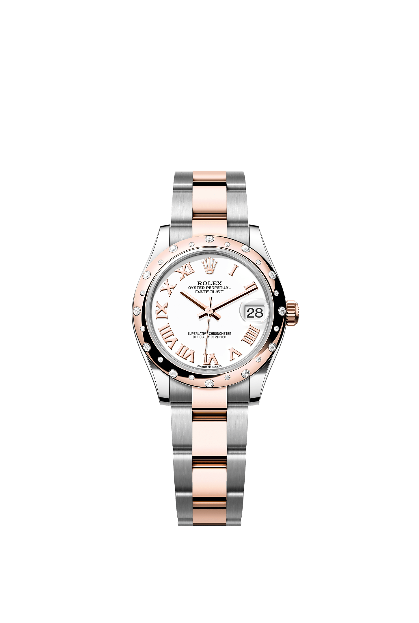 Datejust 31, Oyster, 31 mm, Oystersteel, Everose-goud en diamanten, Wijzerplaat : Wit, Rolex