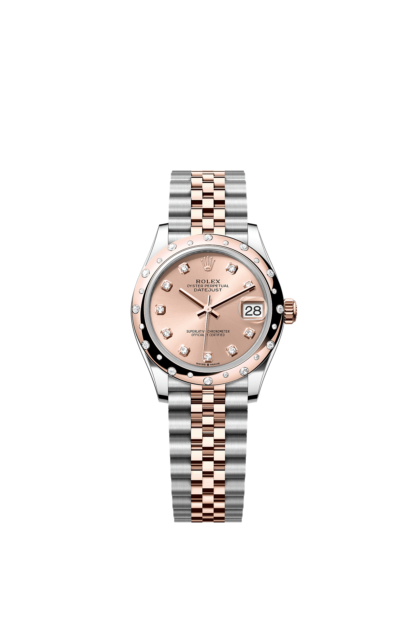 Datejust 31, Oyster, 31 mm, Oystersteel çelik, Everose altın ve pırlanta, Kadran : Pırlantalı rosé rengi, Rolex