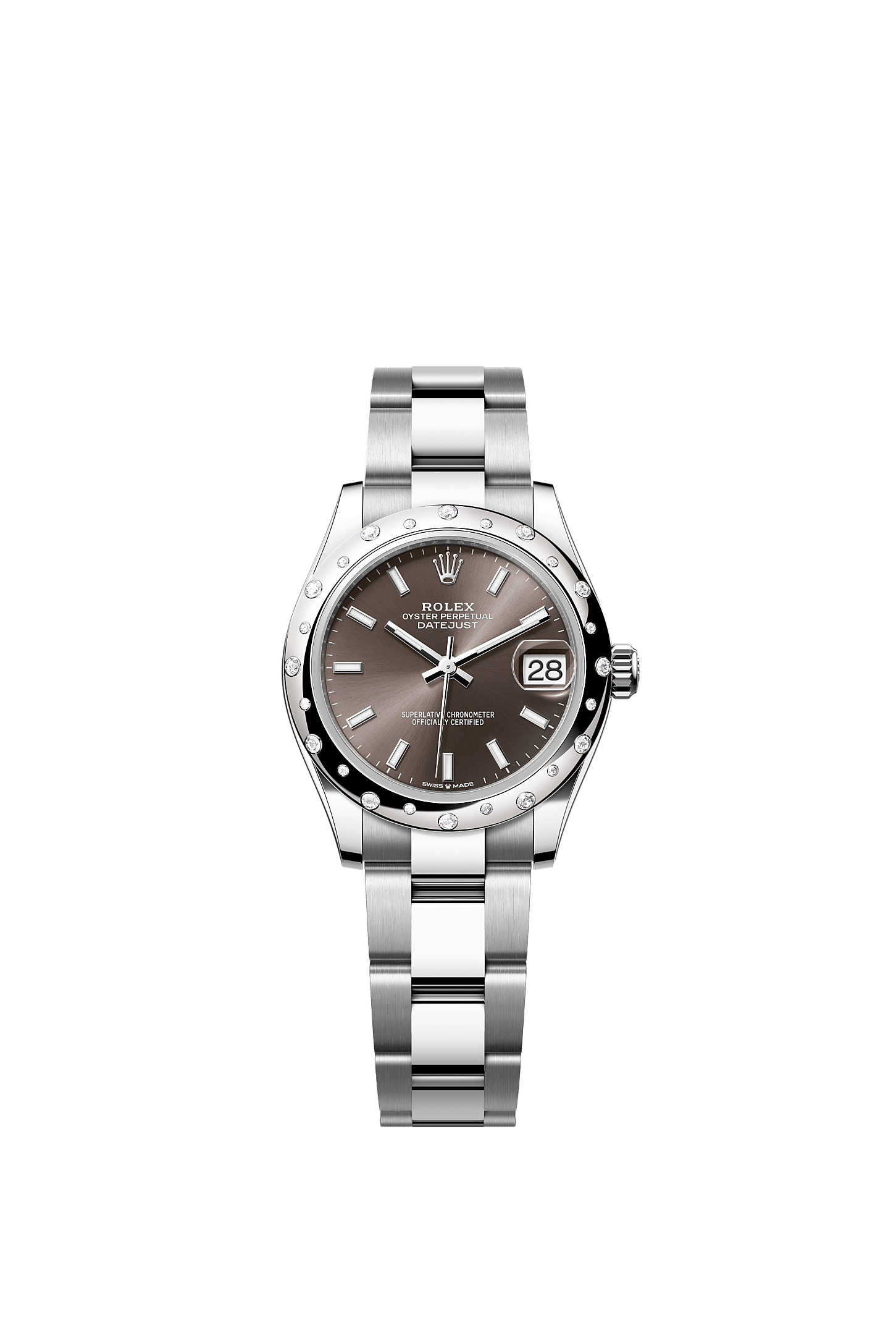 Datejust 31, Oyster, 31 мм, сталь Oystersteel, белое золото и бриллианты, Циферблат : Темно-серый, Rolex