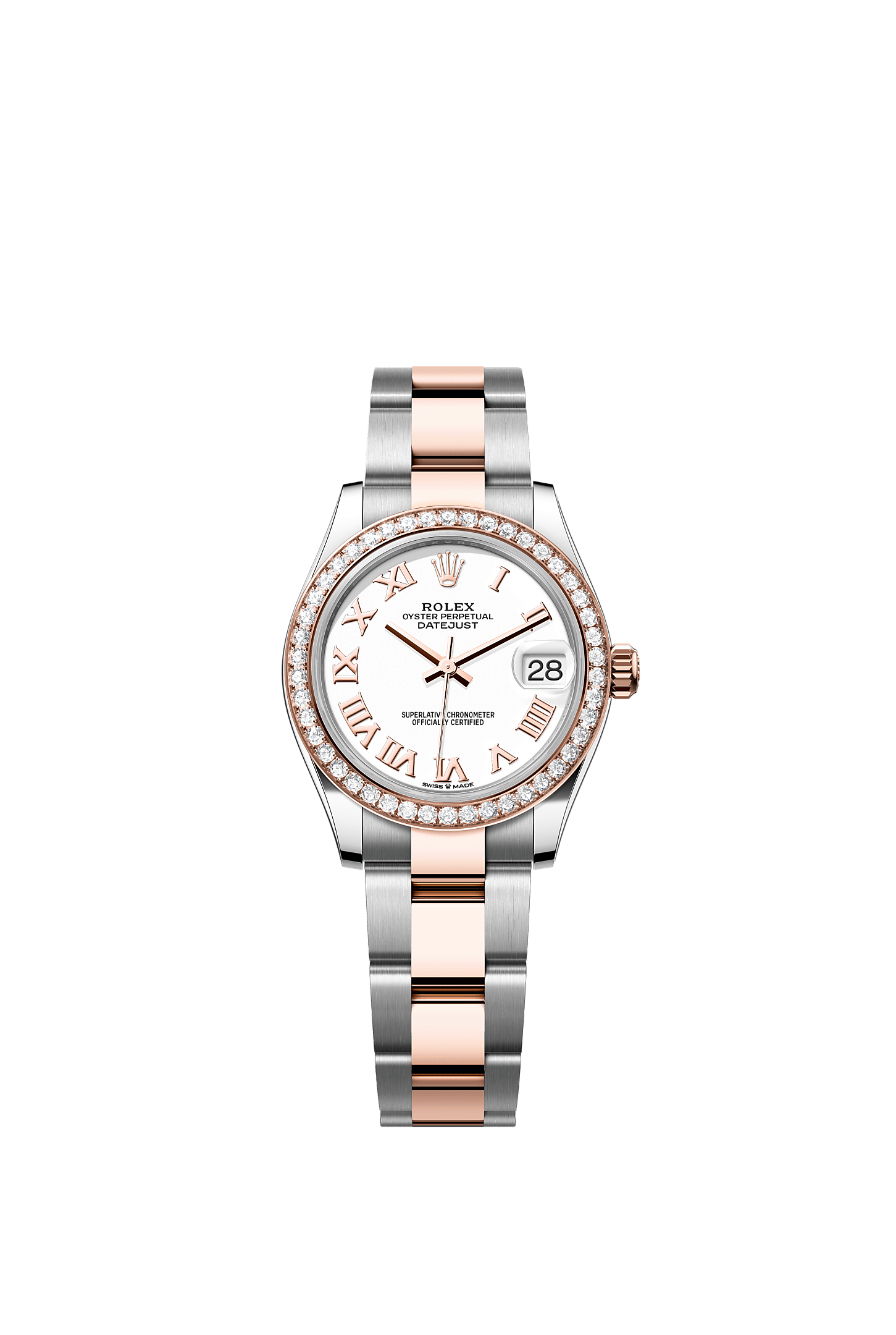 Datejust 31, Oyster, 31 mm, acier Oystersteel, or Everose et diamants, Cadran : Blanc, Rolex