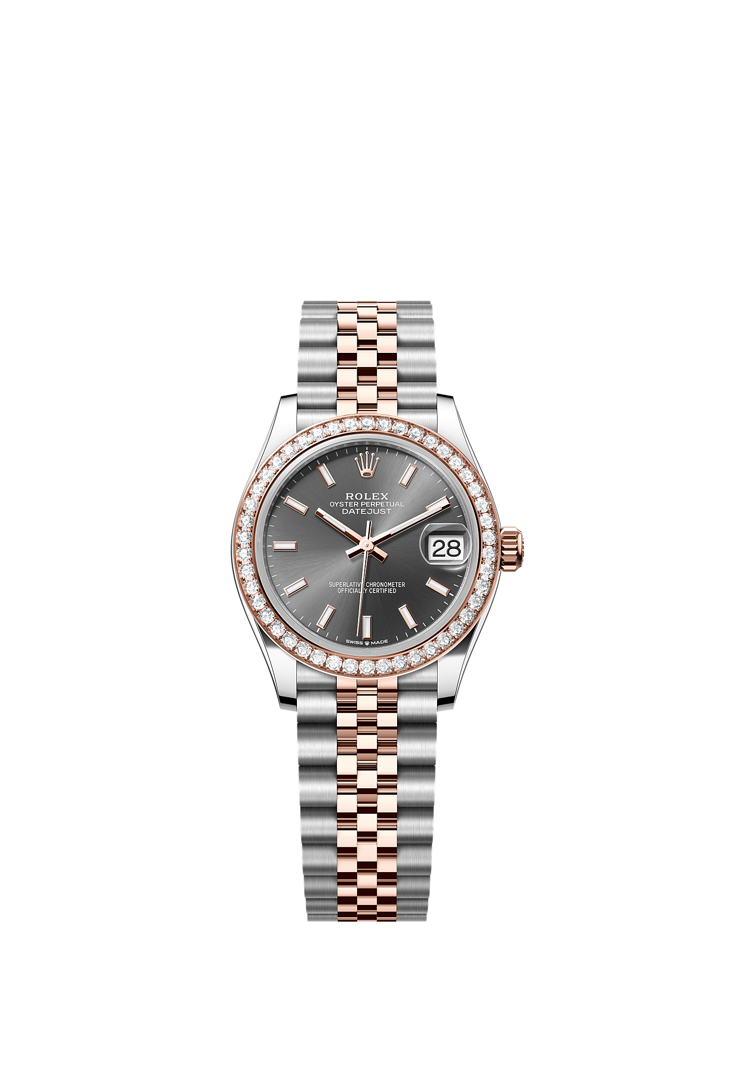 Datejust 31, Oyster, 31 มม., Oystersteel เอเวอร์โรสโกลด์และเพชร, หน้าปัด : สีเทาอมน้ำเงิน, Rolex