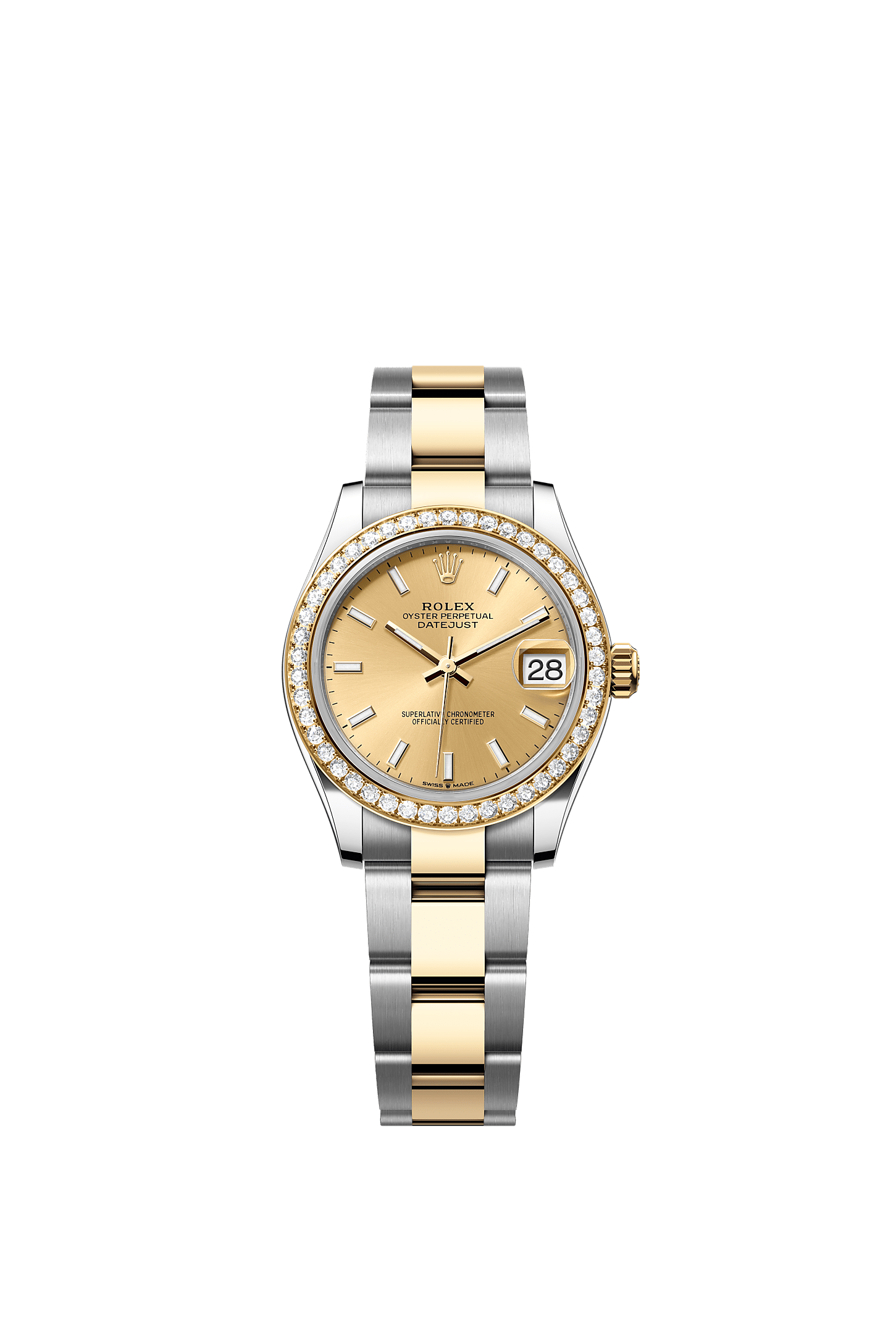 Datejust 31, Oyster, 31 mm, Oystersteel çelik, sarı altın ve pırlanta, Kadran : Şampanya rengi, Rolex