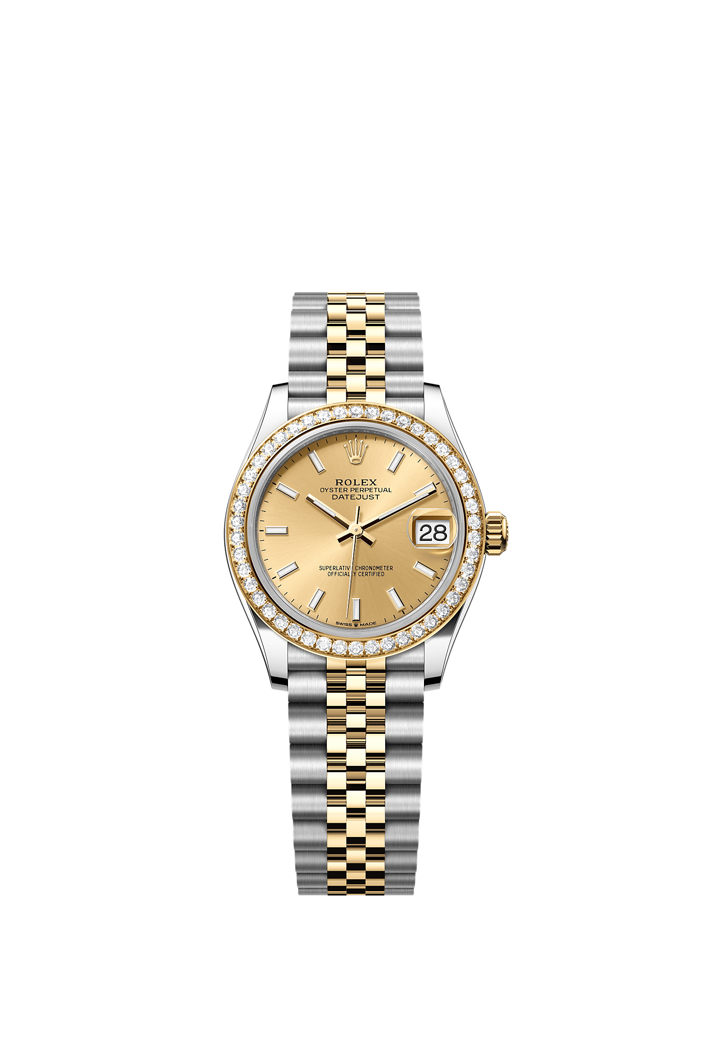 Datejust 31, Oyster, 31 mm, stal Oystersteel, żółte złoto i brylanty, Tarcza : Kolor szampana, Rolex