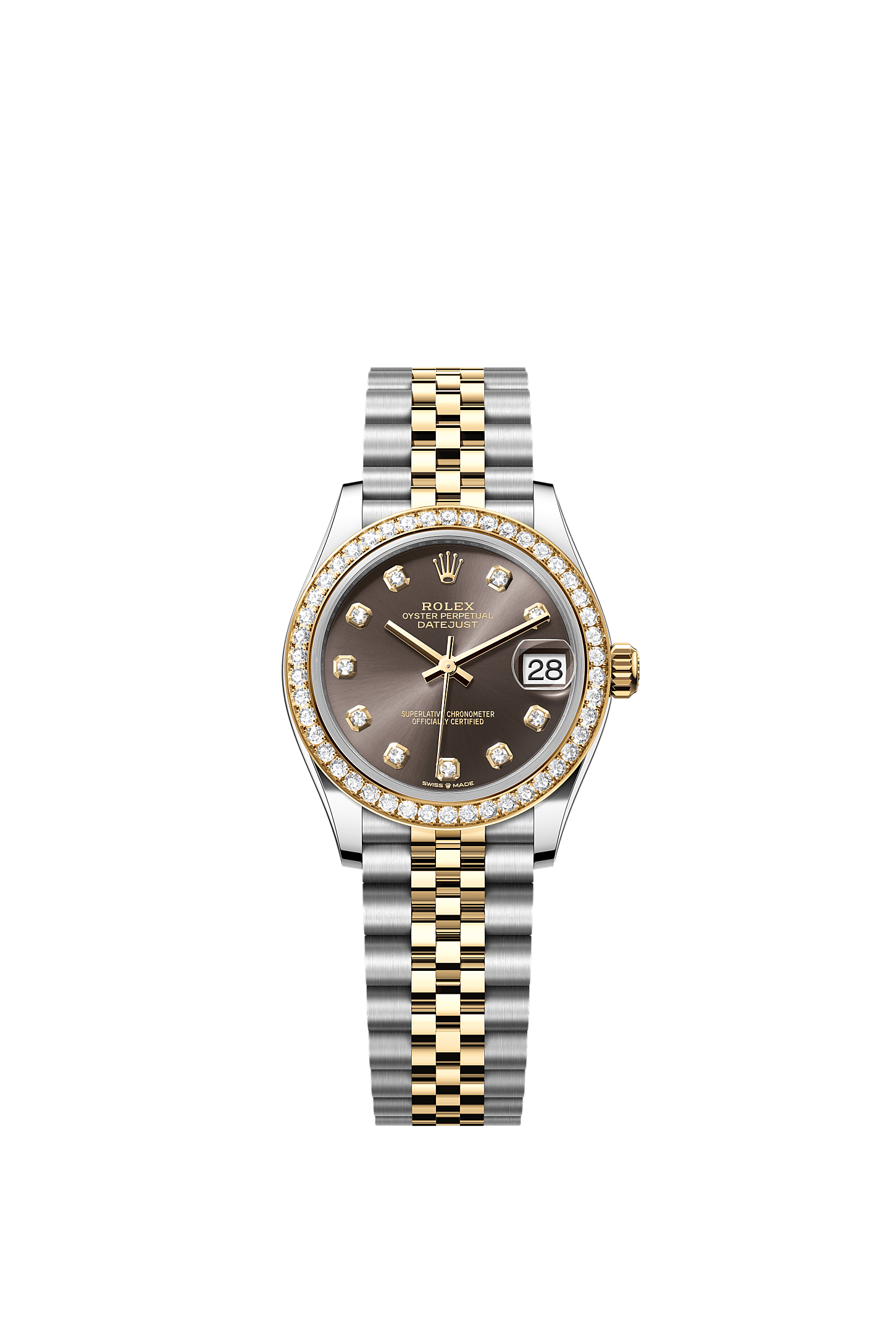 Datejust 31, Oyster, 31 mm, thép Oystersteel, vàng kim và kim cương, Mặt đồng hồ : màu xám đen nạm kim cương, Rolex