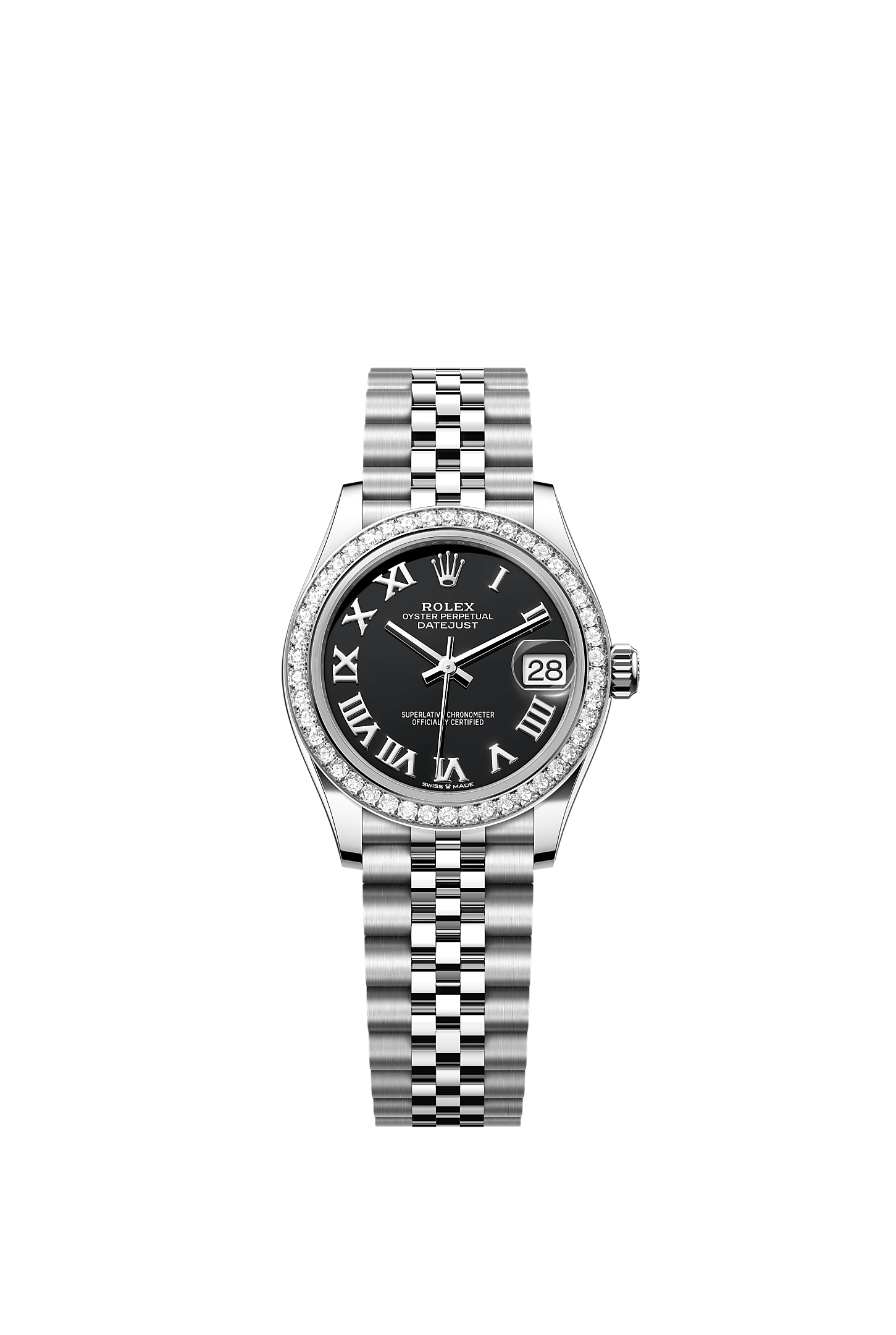 Datejust 31, Oyster, 31 mm, acciaio Oystersteel, oro bianco e diamanti, Quadrante : Nero vivo, Rolex